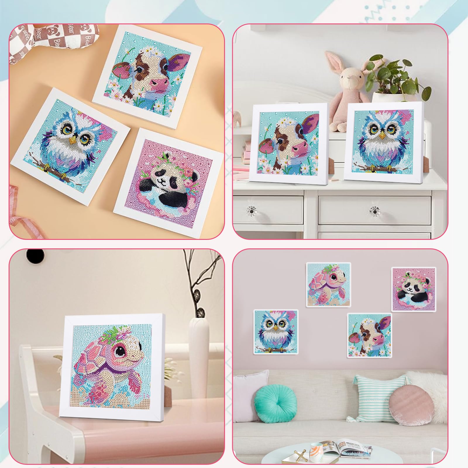 CarlonLin 4 Pezzi Diamond Painting Per Bambine | Kit 5D Fai Da Te 15x15cm | Regalo Creativo 3-8 Anni Con Tela, Diamanti E Strumenti