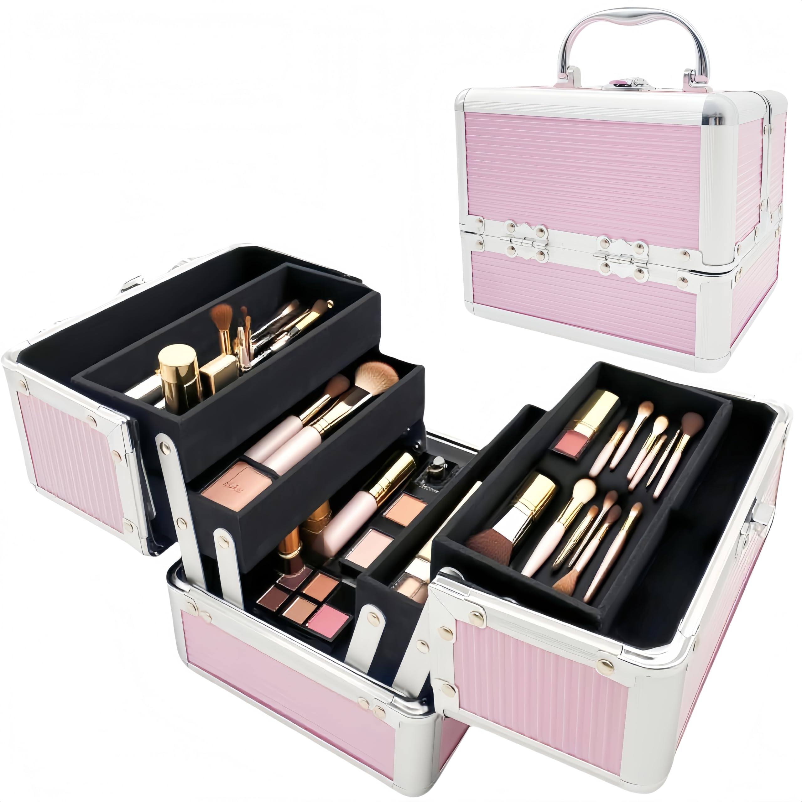 Valigetta Trucchi Valigetta Beauty Case Trucchi Vanity Case Trucco Organizzatore Trucco - 4 Cassetti Pieghevoli, Scomparto Inferiore Grande e Maniglia - Piccolo