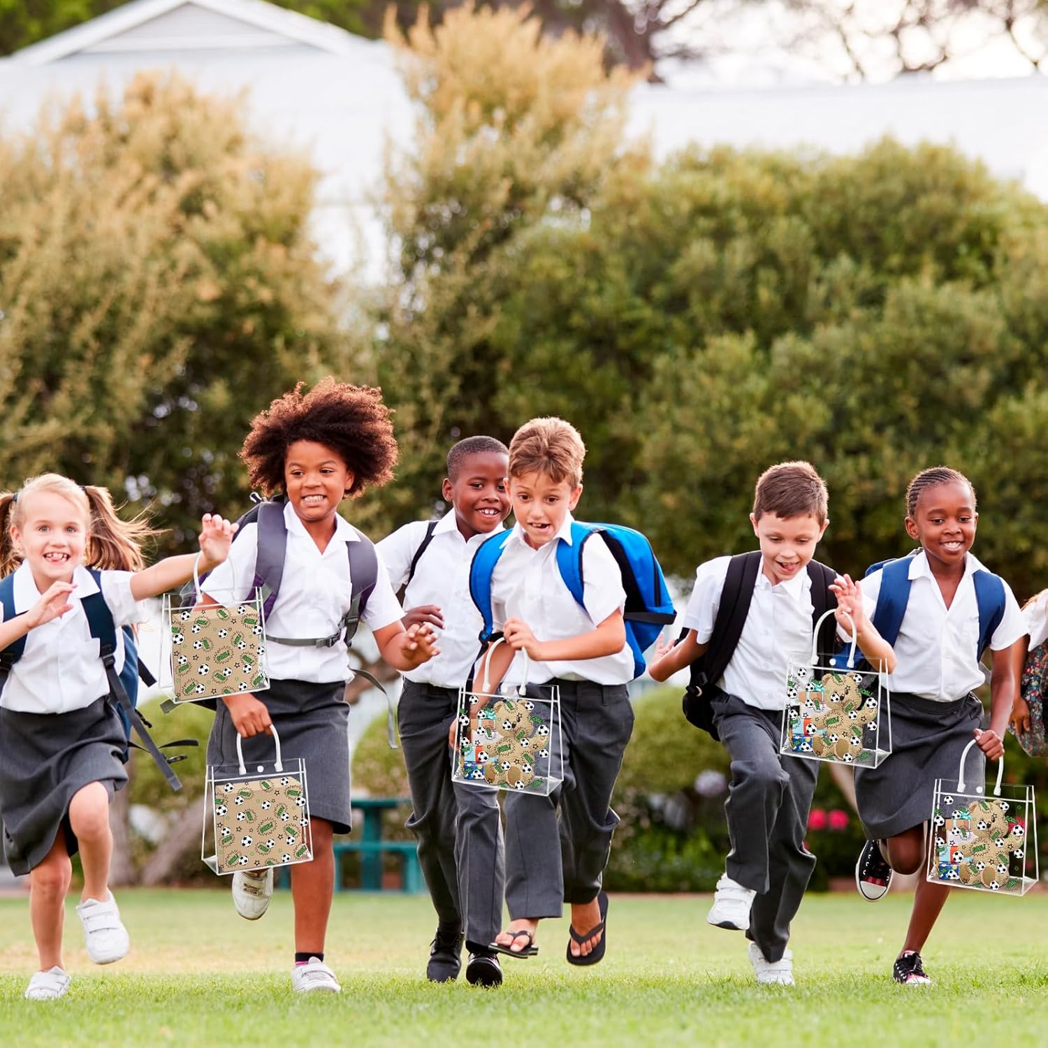 HYMENEX 16Pcs Soccer Gift Bags, Soccer Goodie Bags with Handles Clear PVC Sport Theme Party Favor Bag for Team Competition Birthday Treat Snack Gifts - Image 4