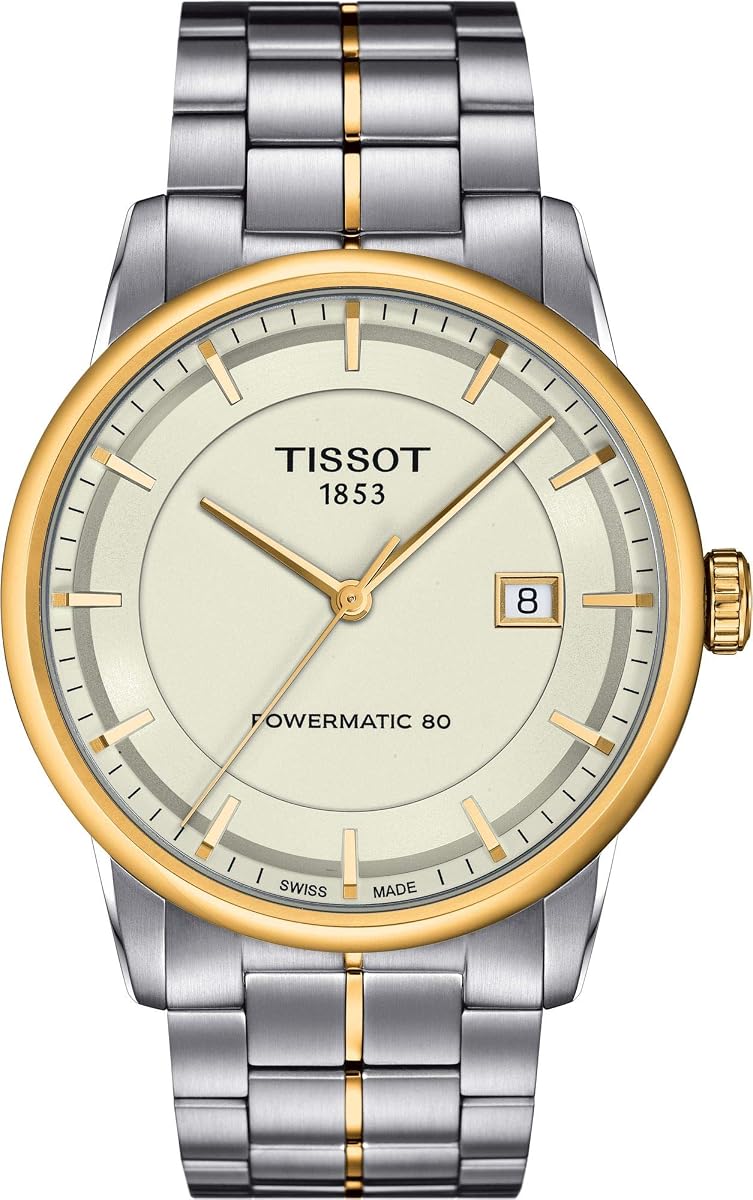 Tissot Reloj automático para hombre Luxury Powermatic 80 con caja de acero inoxidable 316L y revestimiento de PVD en oro amarillo, gris, acero inoxidable, 22 (T0864072226100)