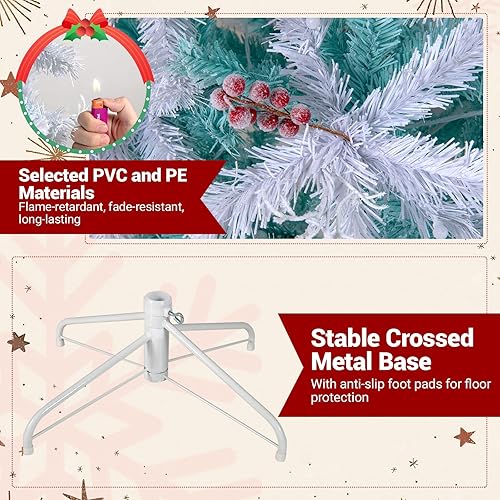 Vista 38 de Goplus 7.5ft Pre-lit Artificial Christmas Tree, Hinged Premium Spruce Xmas Full Tree with 1346 PVC Tips, 400 LED Lights, Folding Metal Stand, for