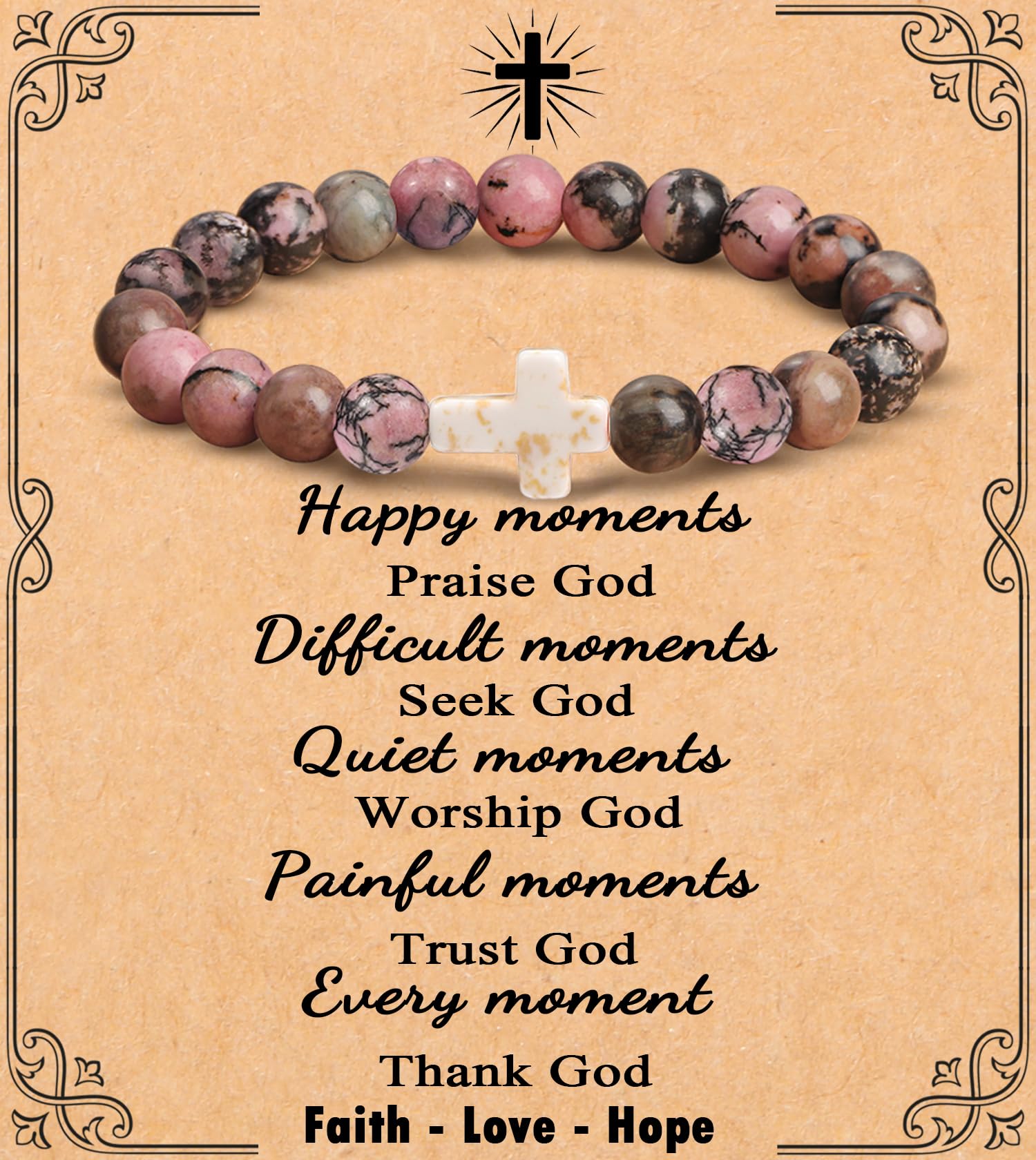 Cross Bracelet for Women Christian Gifts for Daughter Mom Grandma Niece Godmother Religious Baptism Jewelry Birthday Retirement Gifts Beaded Bracelet