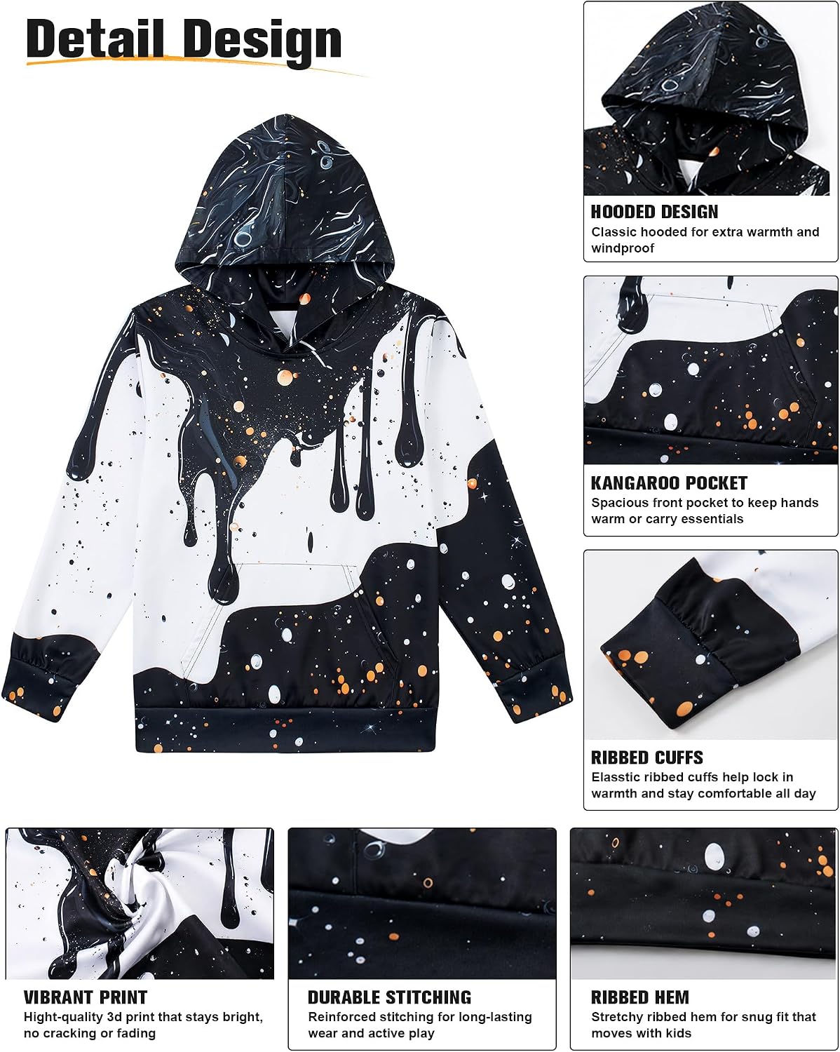 uideazone 6-16 Years Boys Hoodies for Kids 3D Graphic Hooded Sweatshirt | Big Kangaroo Pocket, Lightweight Fabric, Easy Match, for Spring, Fall and Winter, Indoor and Outdoor Activities