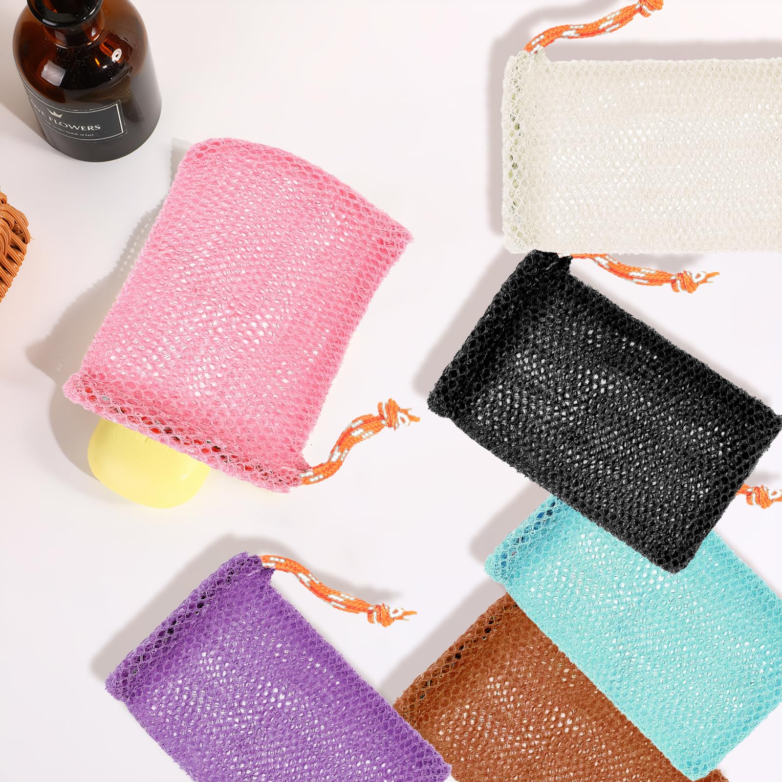 ROBOHOOK 6pack Soap Bar Bag, Mesh Soap Bags For Soaps Bars Bar Mesh Saver Pouch Shampoo Bars Net For Shower Hangable Exfoliating With Drawstring(5 Colors, 5.5 * 3.5in)
