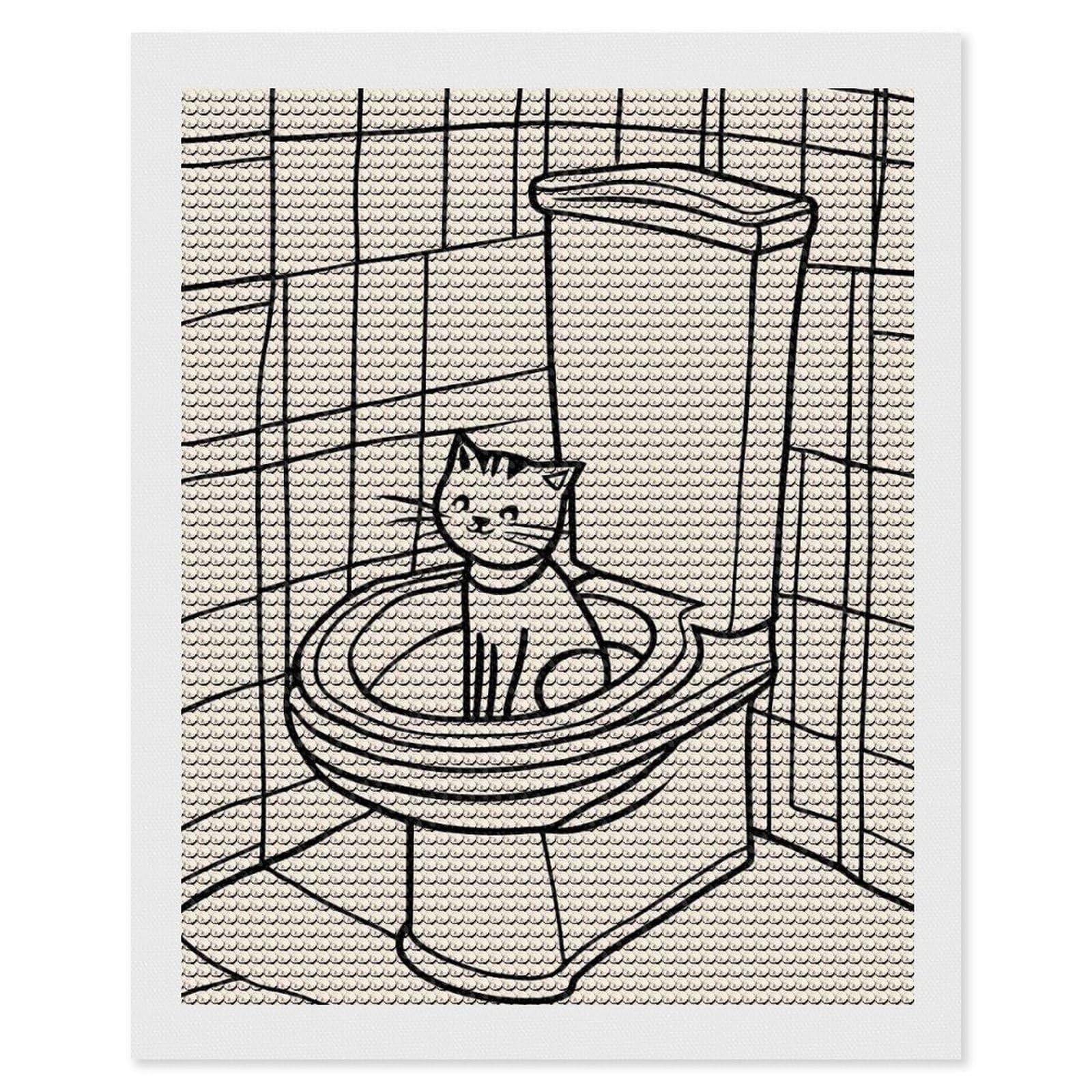 Junmoney Funny Cat in Toilet Full Drill Diamond Painting Kit 16"x20", for Teens, Adhesive Canvas, Bedroom Decor, Holiday Gift Idea
