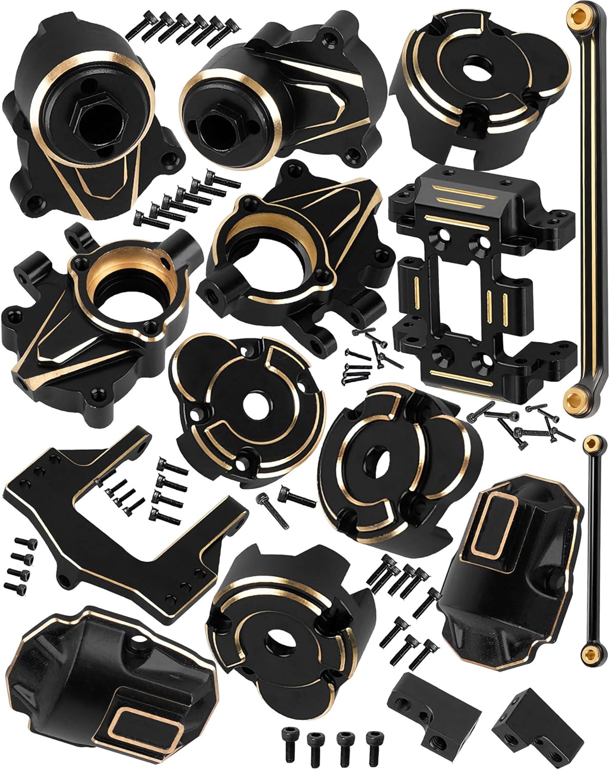 Upgrades Parts for 1/18 Red cat Ascent-18 RC Car,Brass Diff Cover,Servo Mount,Steering Knuckle,Skid Plate,Turnbuckles Links Black