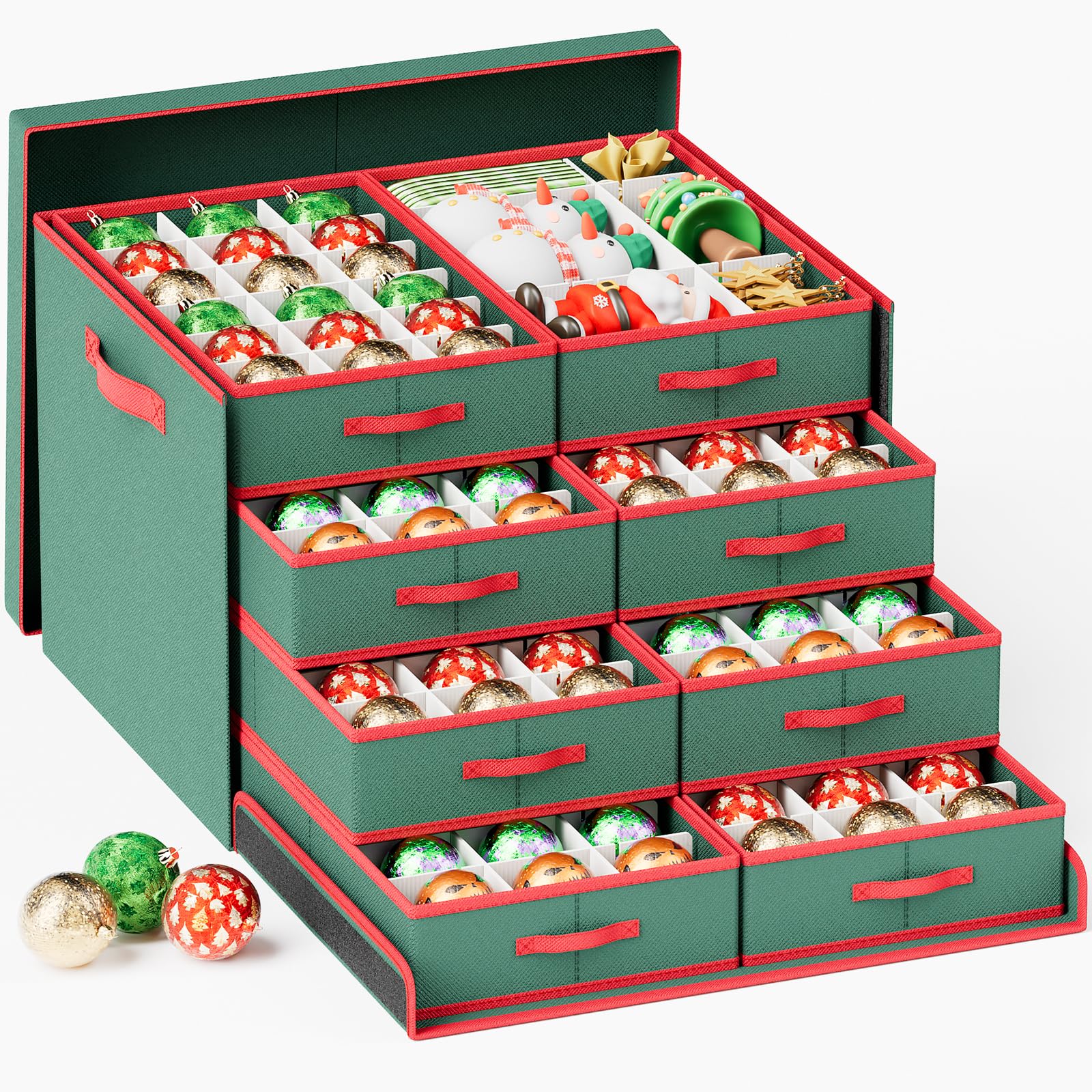 Mutool Green Christmas Bauble Storage Box With Dividers, 144 Compartment Xmas Ornament Storage Container With 8 Removable Tray, Large Christmas Storage Bins,Perfect For Holiday Decorations (Green)