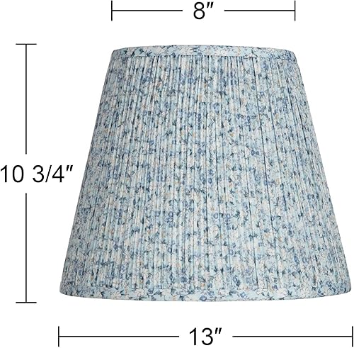 Miniatura 4 de Juego de 2 pantallas de lámpara plisadas con tapa dura, diseño floral azul, tamaño mediano, 8 pulgadas, parte superior x 13 pulgadas inferior x