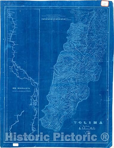 Miniatura 1 de Mapa histórico pictórico Tolima (Colombia) 1920, Tolima hoy divido en Tolima y Huila, Reproducción Vintage Antigua 24.0 x 29.9in.