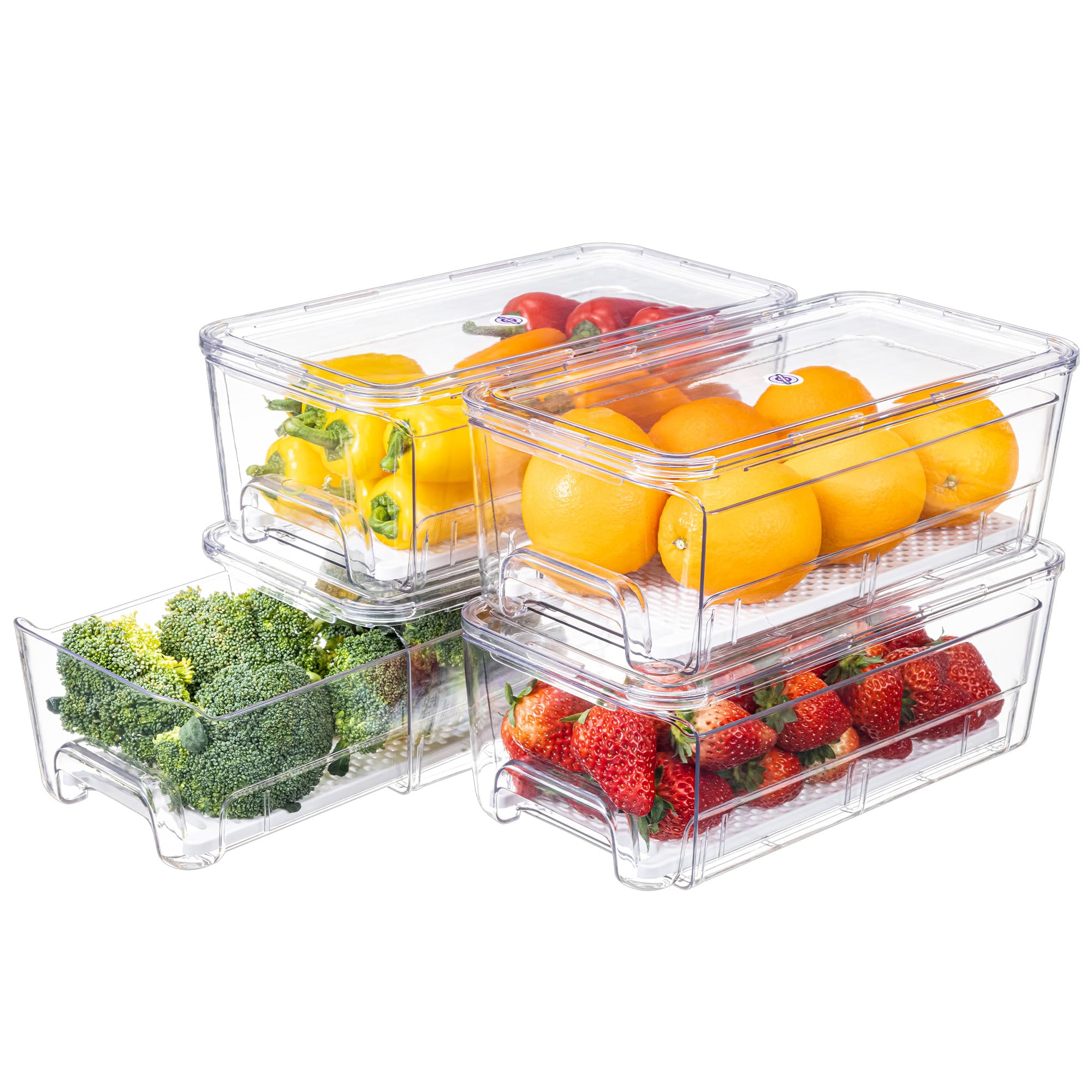 Aetubree 4-Pack Fridge Organisers, Clear Stackable Refrigerator Storage Containers, Keep Fruit Vegetable Fresh Pull Out Storage Boxes for Kitchen, Refrigerator, Capacity 4.7 Liters