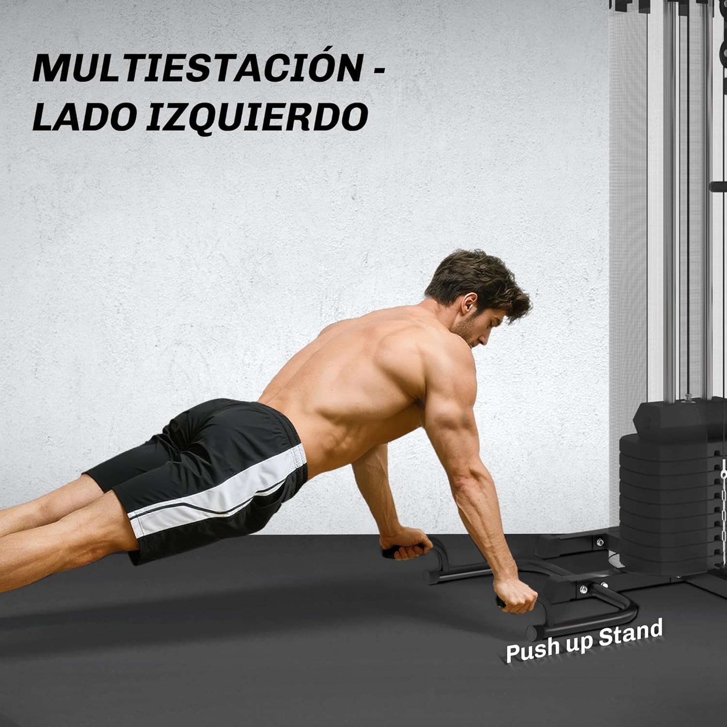 Left side exercise: Push-ups using the integrated stands