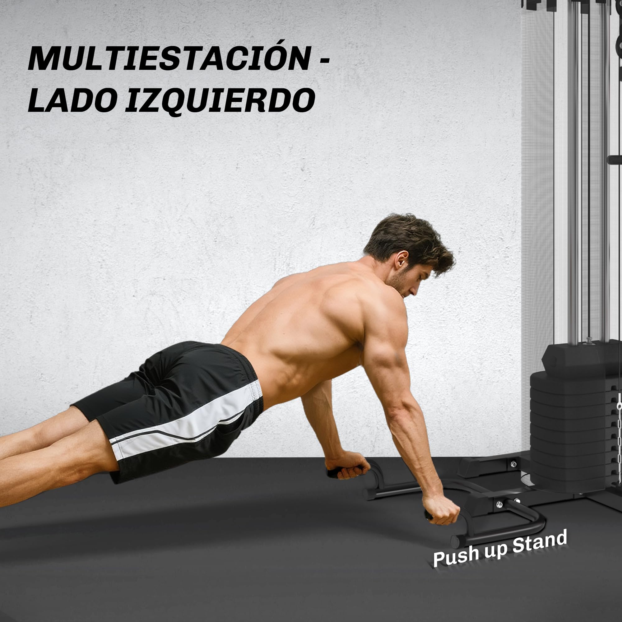 SPORTNOW Máquina Multiestación Musculación para Casa Ajustable Multiestación de Musculación con Placas de Peso 45 kg para Fitness Entrenamiento en Gimnasio Hogar 225x175x200 cm Negro