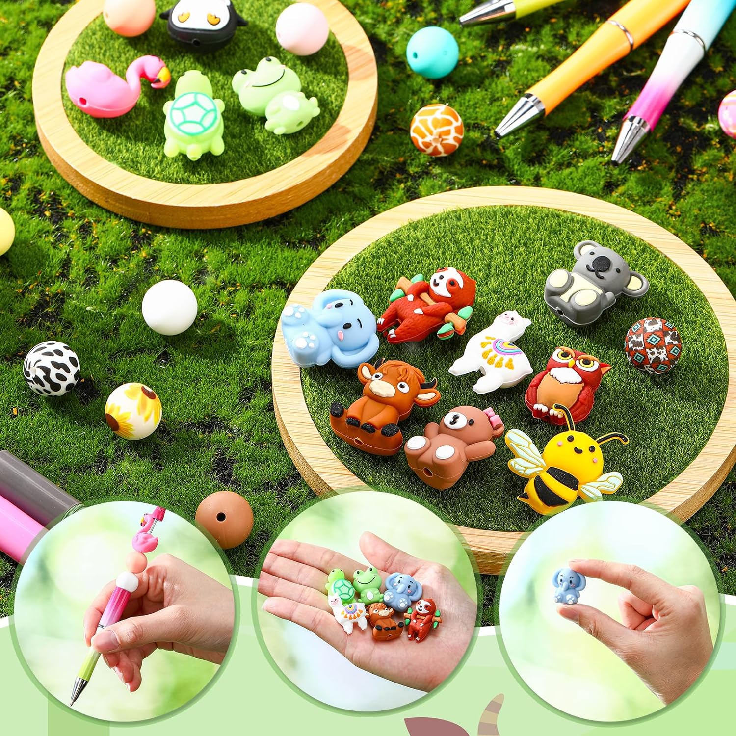 36Pcs 3D Animal Silicone Focal Beads for Pens,Beaded Pen Supplies,Focal Beads Bulk for Making Keychain Handmade Crafts - Image 3