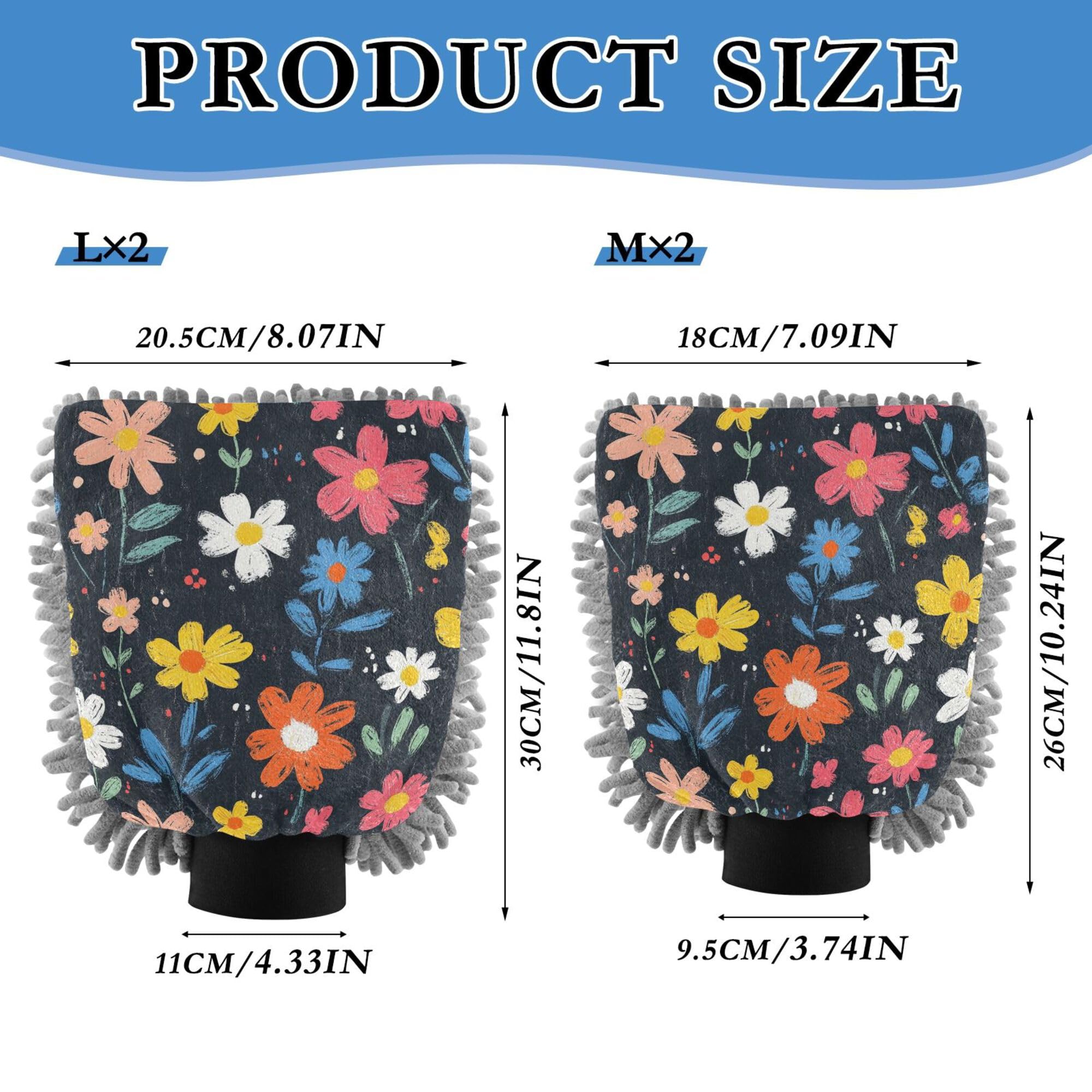 Meadow Colorful Flowers Wash Mitt for Cars 2 Pack Car Washing Gloves Scratch-Free Clean Sponges for Auto Supplies