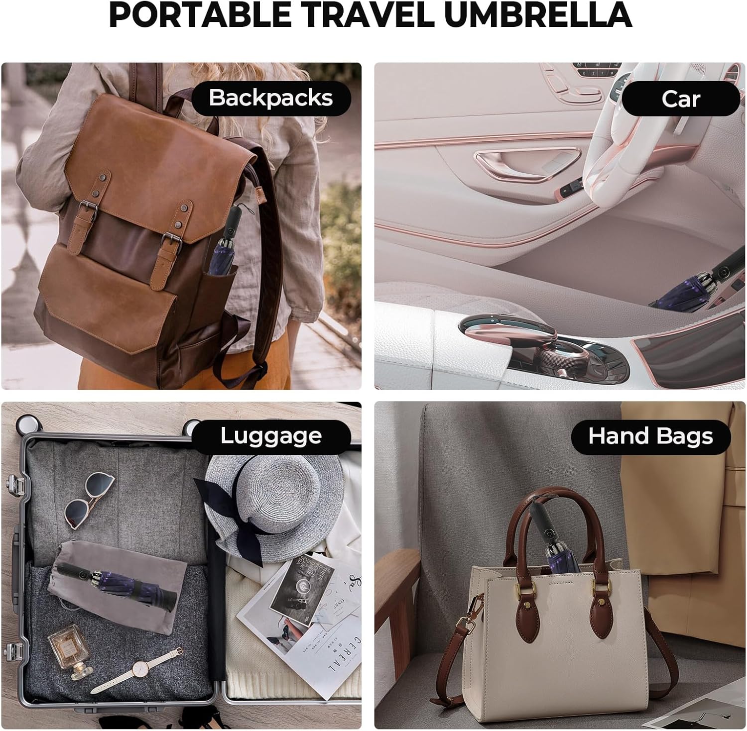 Compact Inverted Travel Umbrella, Automatic Open Close, 9-Rib 46 Inch Windproof Umbrella, Waterproof UPF 50+, Portable Umbrellas for Men, Women, Travel, and Daily Use - Image 7