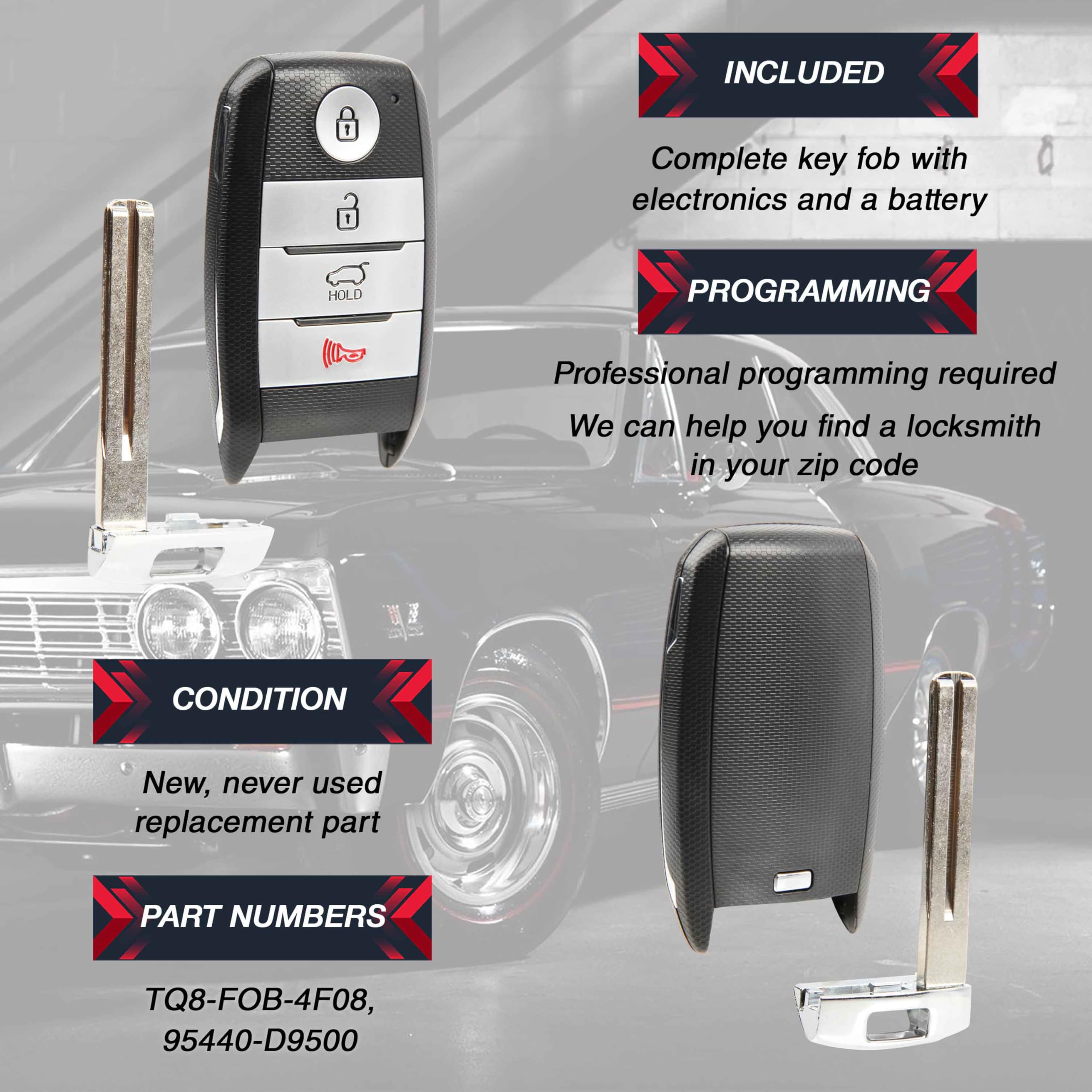 2 telecomandi di ricambio per chiave elettronica SUV a 4 pulsanti per Kia Sportage 2019-2020 (TQ8-FOB-4F08, 95440-D9500)