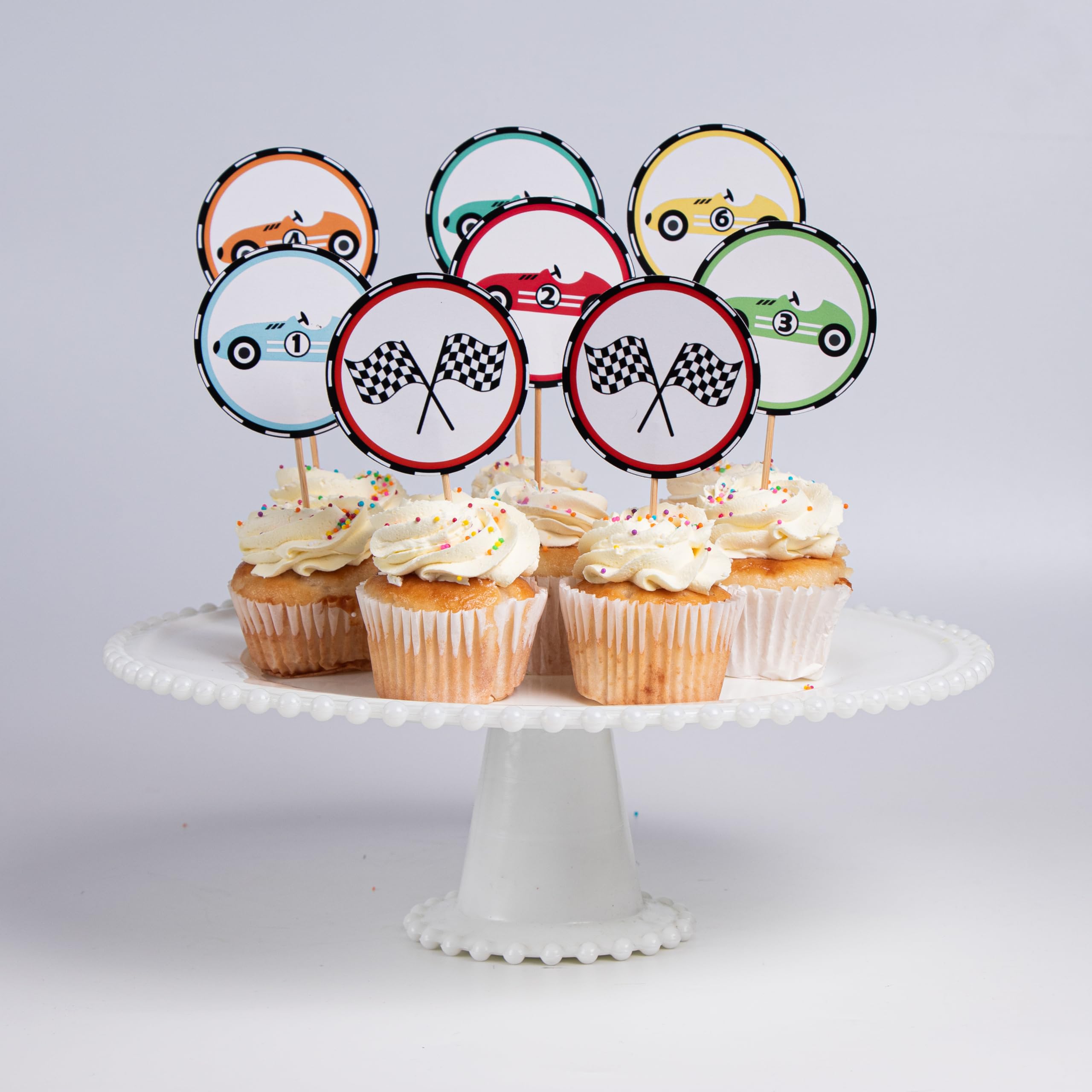 Race Car Cupcake Toppers – Set of 8 | Red & Blue Car Cake Picks | Racing Theme Party Decorations for Kids | Boys Birthday Supplies | Fun Car Party Favors & Cake Decor
