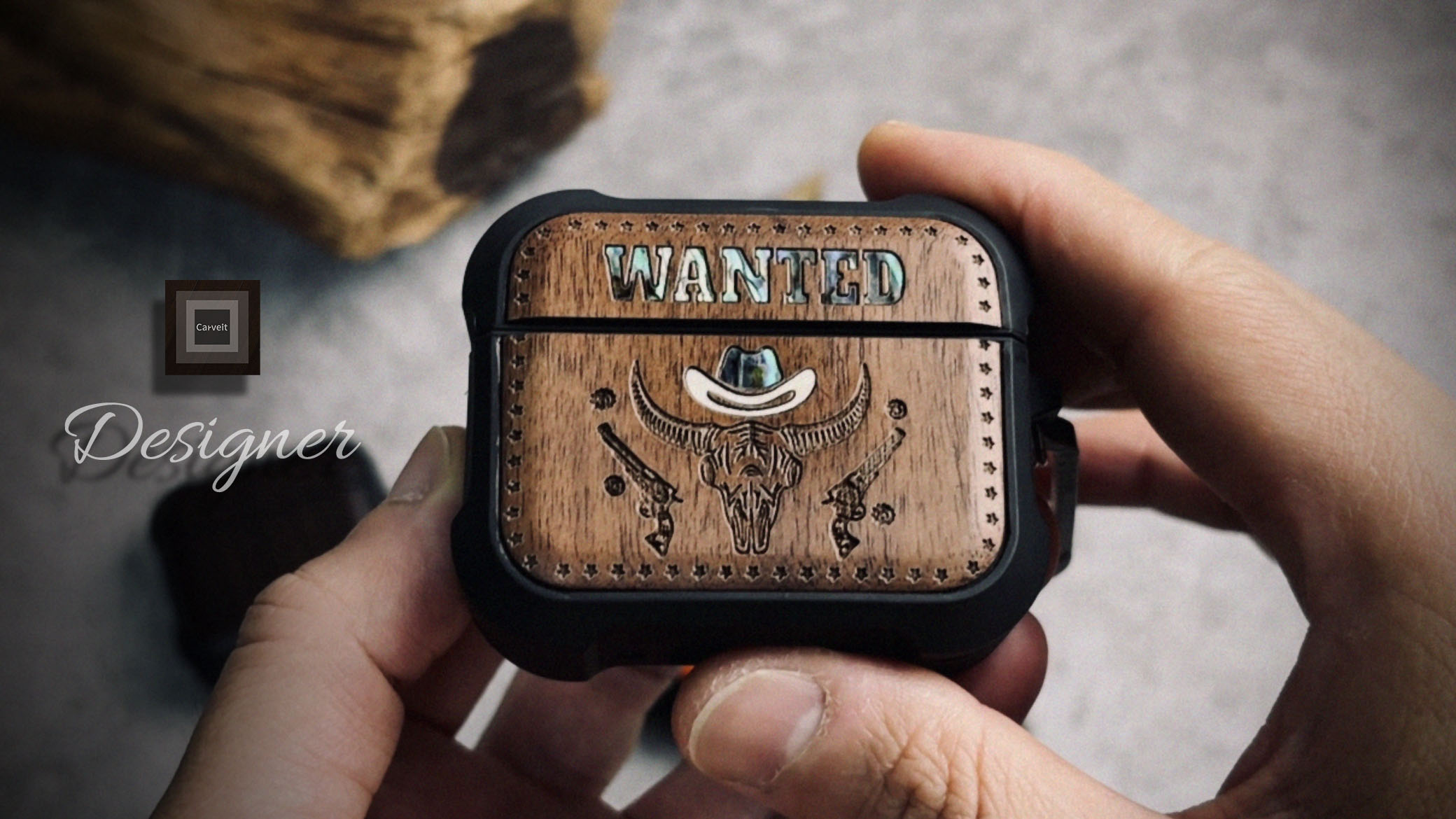 Carveit Wooden Case For AirPods Pro 2nd/1st Gen Case, Wood Artisan Engraved & TPU Shockproof Cover, Titanium Quick Released Clasp, Wireless Chargers