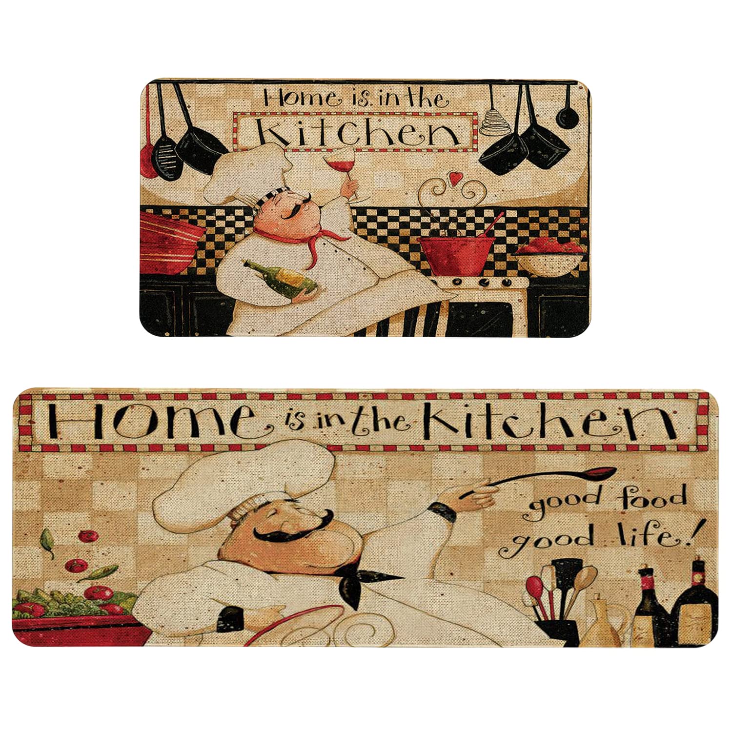 Roszwtit Farmhouse Kitchen Rugs and Mats Set of 2, Home is The Kitchen Chef Kitchen Mat, Seasonal Holiday Cooking Sets Washable Non-Slip Floor Mats