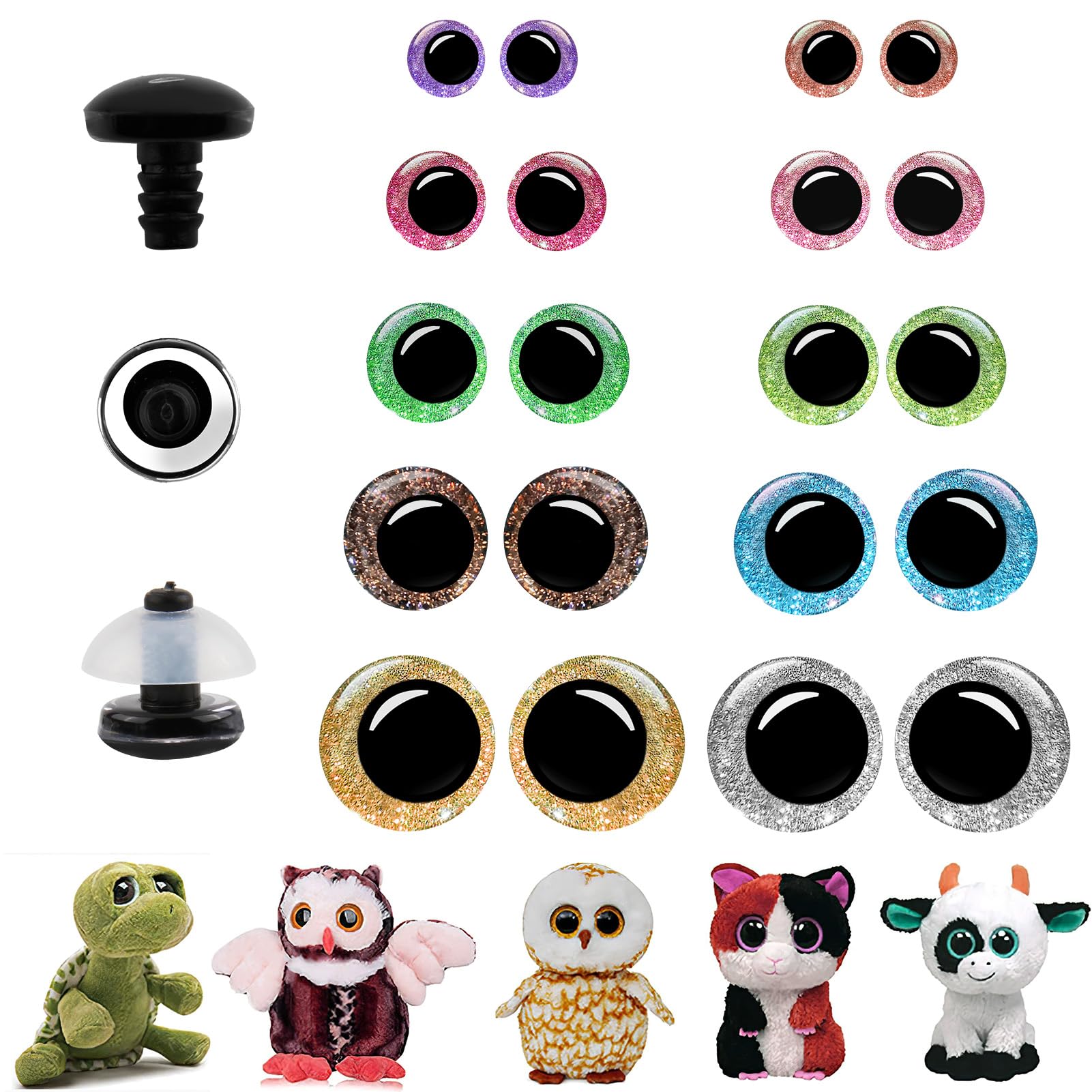 Juego De 20 Ojos De Seguridad Con Purpurina 3D Para Ganchillo Con