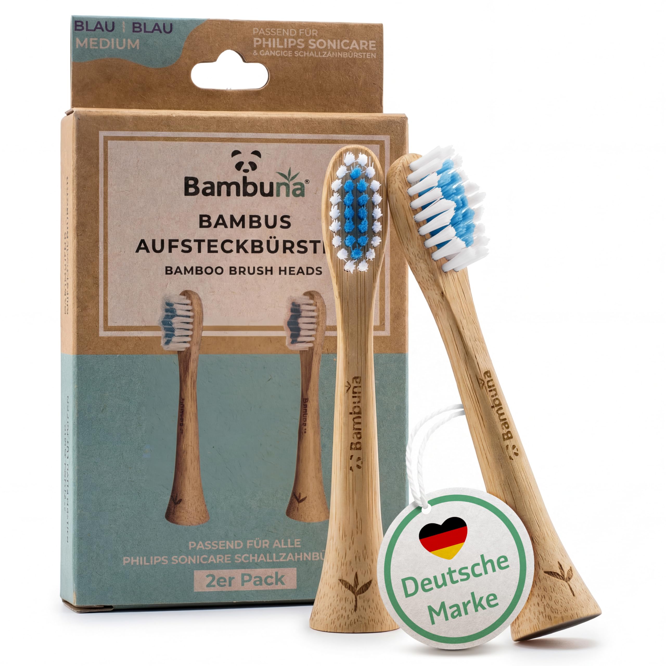 BAMBUNA Ersatzbürsten für Philips Sonicare Schallzahnbürste - Schallzahnbürste Bürstenkopf - Bambus Bürstenkopf - Aufsteckbürsten mittelweich - Bürstenkopf für Sonicare Zahnbürsten - Made in Germany