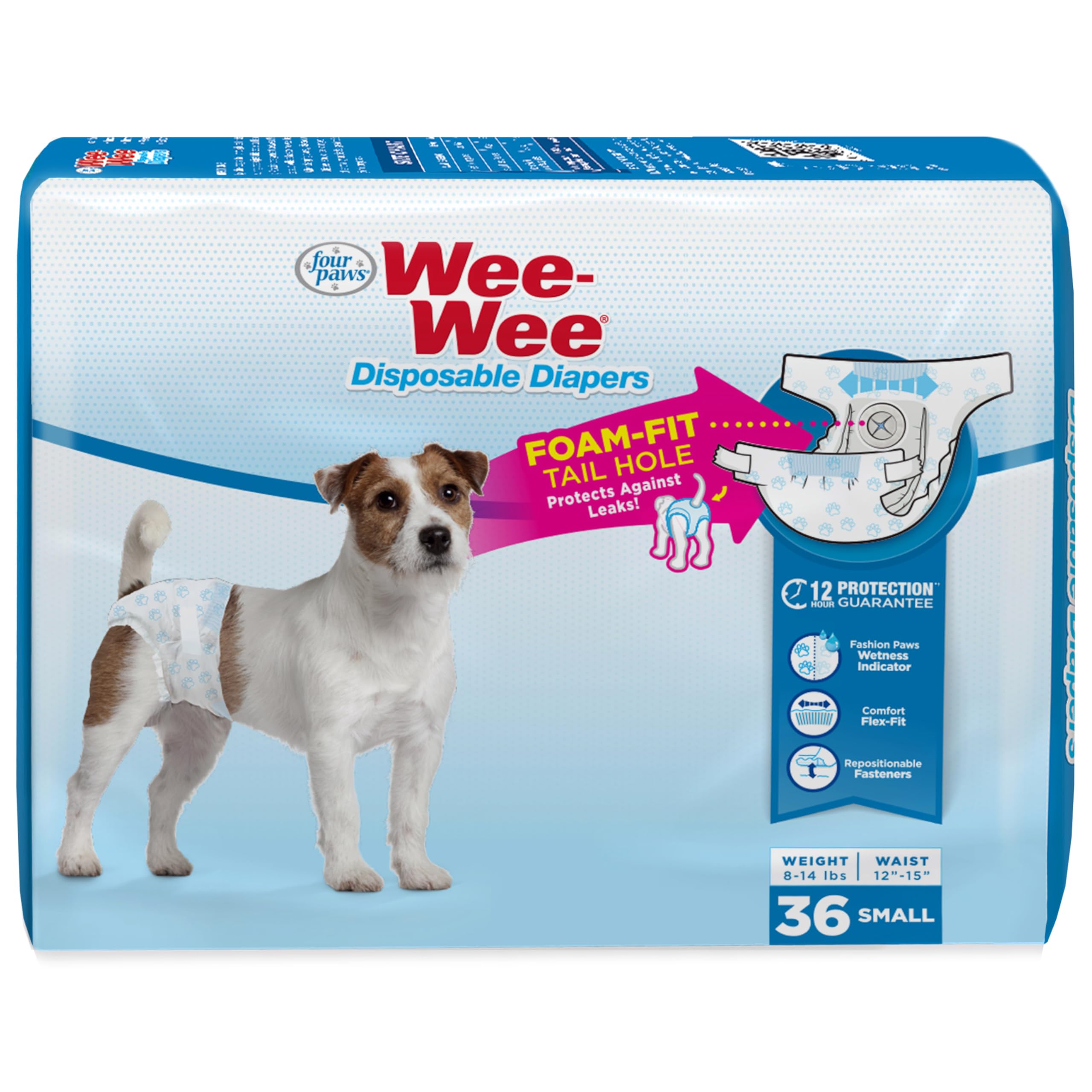 Four Paws Wee-Wee Super Absorbent Disposable Adjustable Dog Potty Training Diapers, Leak-Proof Protection for Puppies and Small Dogs, Small, 36 Count