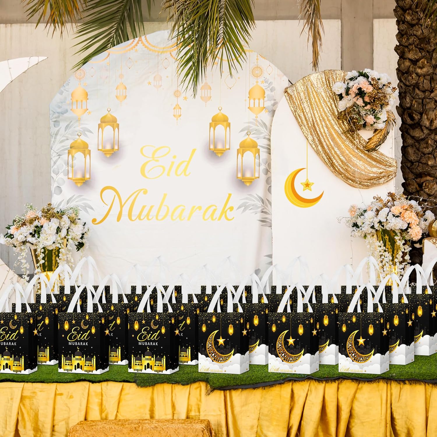 Locmeo 24 Pcs Eid Mubarak Reusable Gift Bags with Handles Non Woven Al Fitr Muslim Treat Bags Multifunctional Ramadan Mubarak Gift Bag for Party Supplies Gifts Wrapping (Black) - Image 6