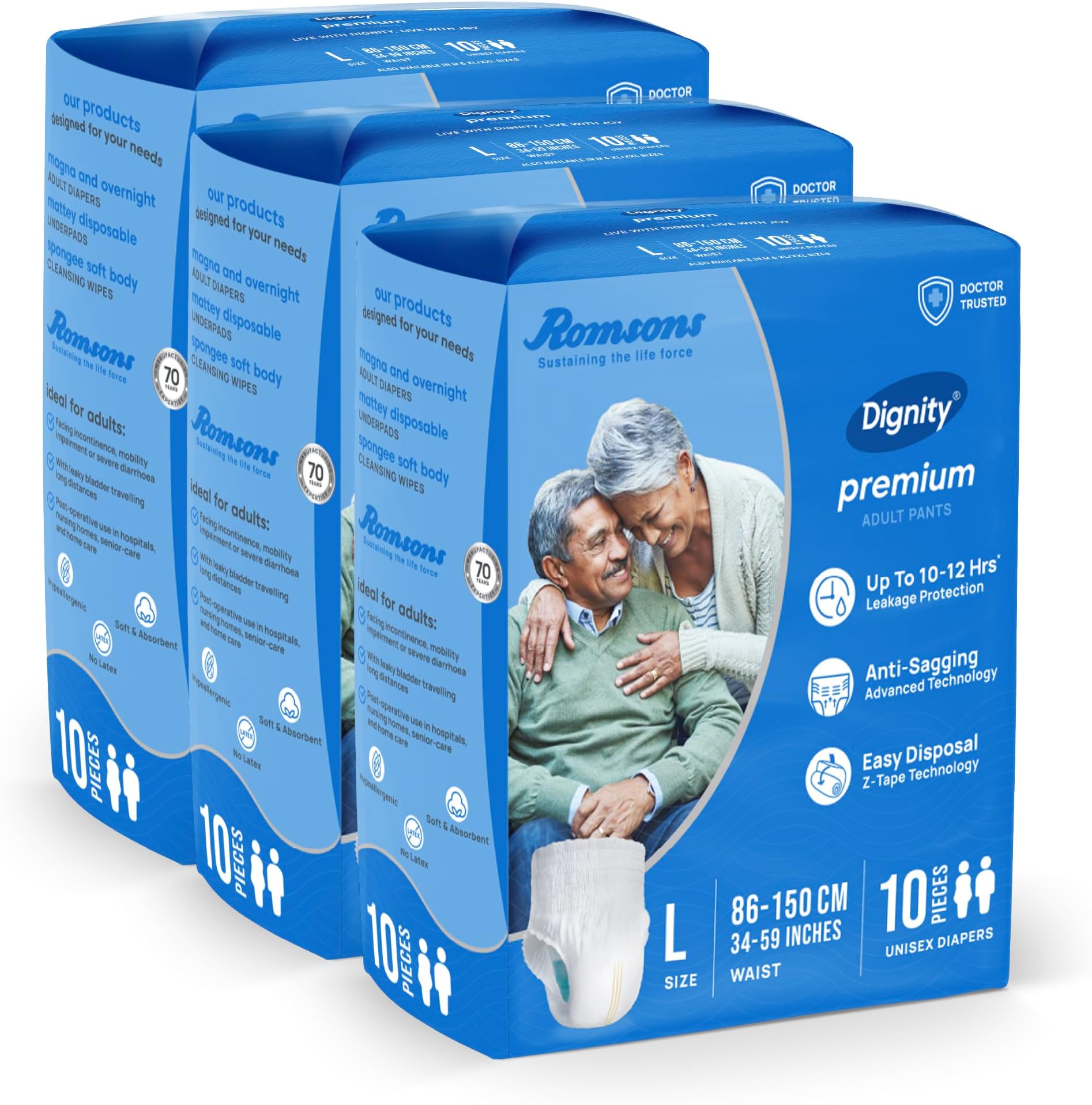 DIGNITY Premium Pant Style Adult Diapers - L (30 Pieces) With Wetness Indicator and Leakage Protection Upto 10-12 Hrs.