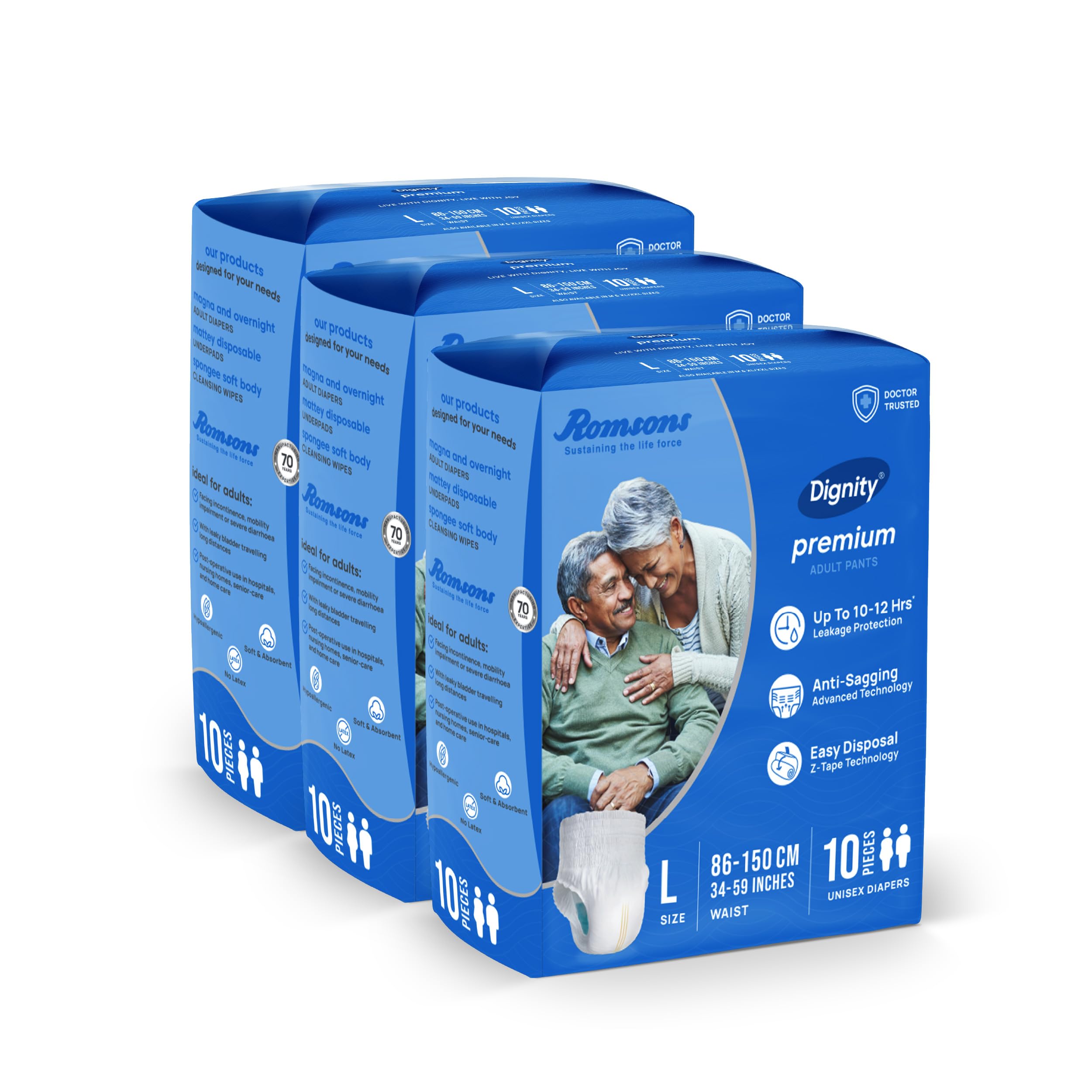DIGNITY Premium Pant Style Adult Diapers - L (30 Pieces) With Wetness Indicator and Leakage Protection Upto 10-12 Hrs.