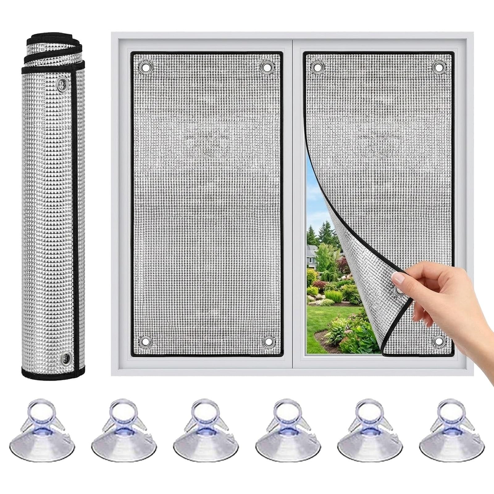 Blackout Blinds Stick On Window Film, Heat Control Reflective Aluminium Foil Thermal Insulation Cover for Home, Reusable Window Blackout Tint Sun Blocker UV Protection(Black,160x300cm)