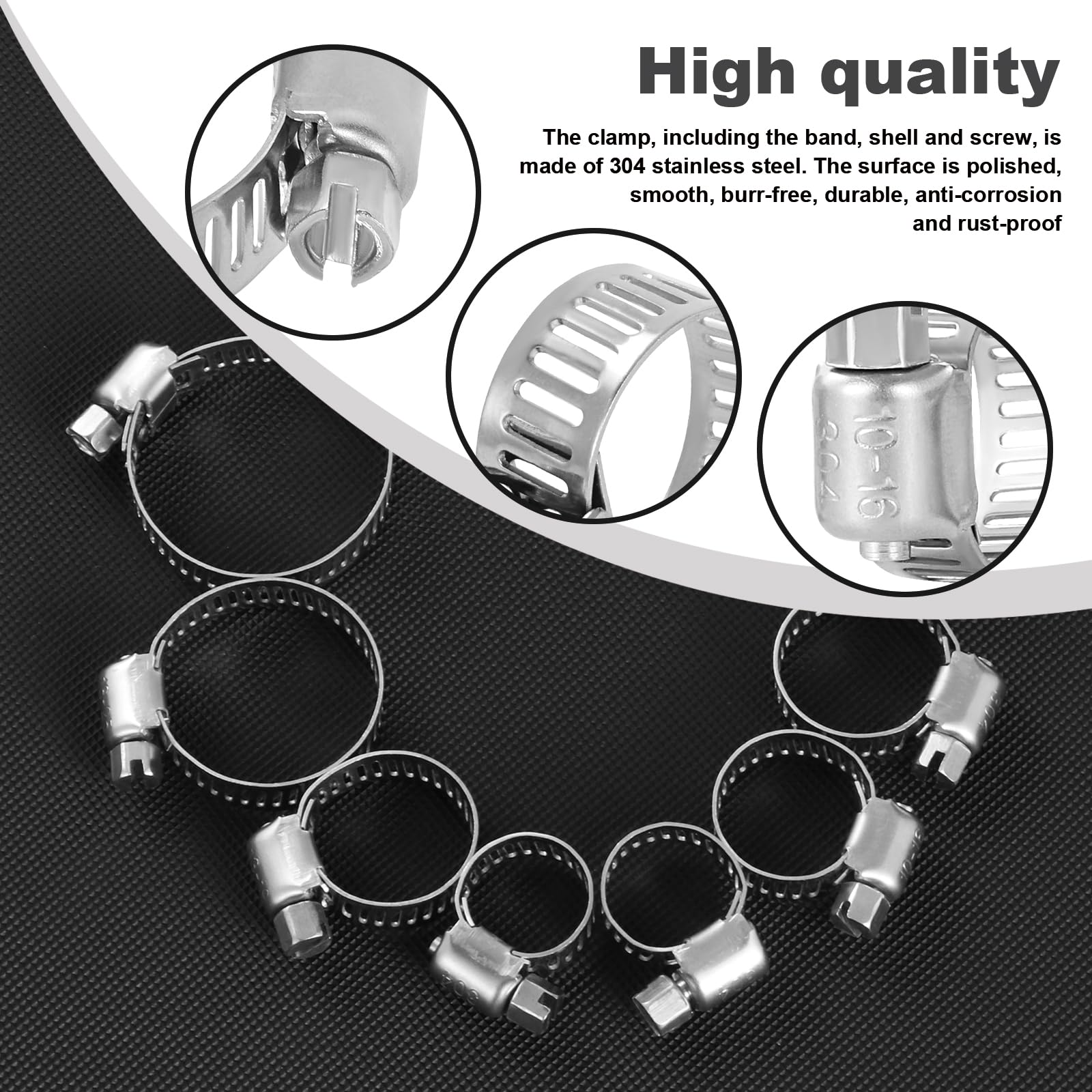 Edelstahl Schlauchschellen Einstellbare Schneckengetriebe Schlauchschellen Kraftstoffleitung Schlauchschelle für Wasserleitung Automobil Mechanische Anwendung (63PCS, 6-29mm)