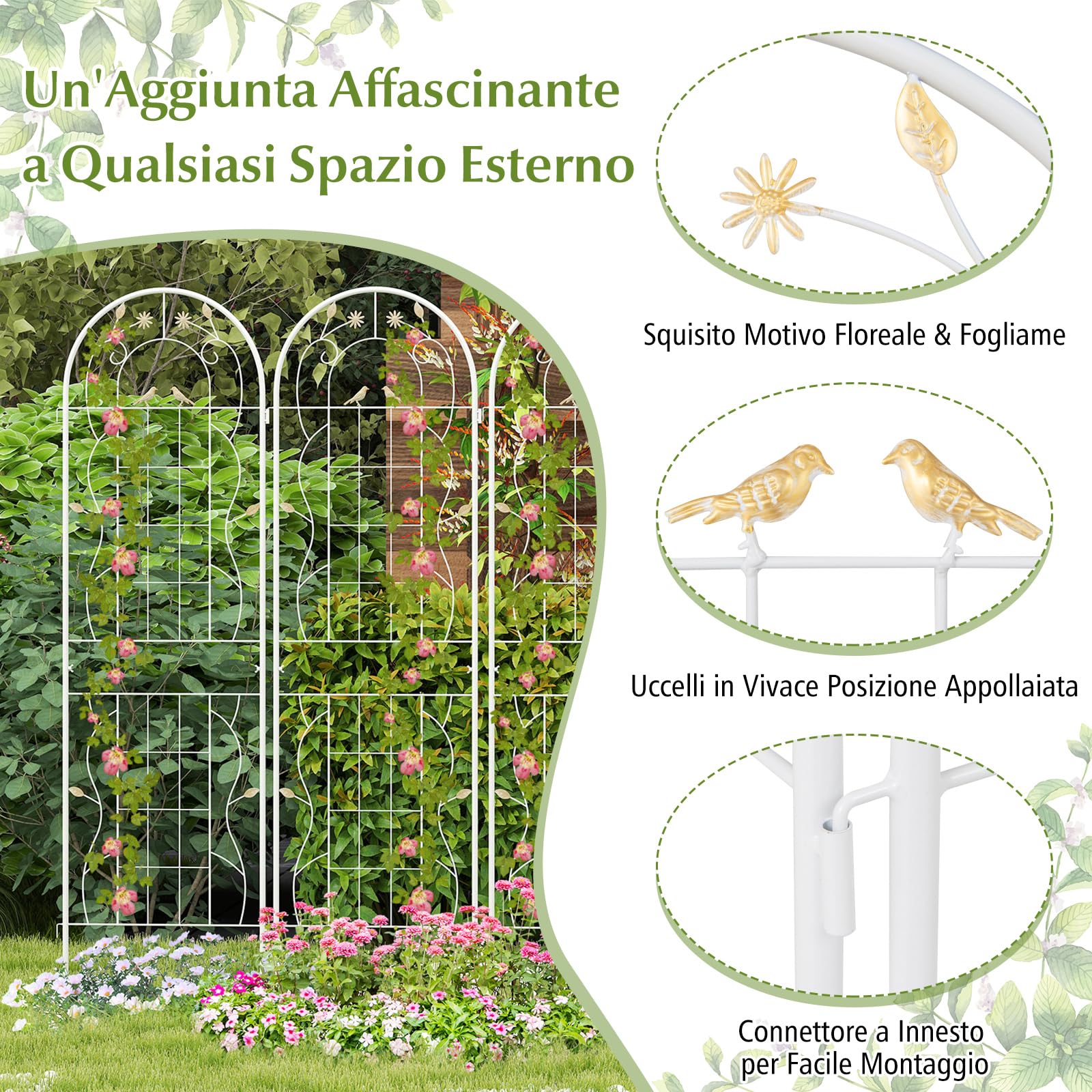 Supporto Rose Edera Set 2 Relaxdays Grigliati Per Rampicanti, Set Da 2, HxL 220 X 50 Cm Supporti In Metallo Per Piante Tralicci A Incastro Verde 54620031 Supporto Per Rose Edera