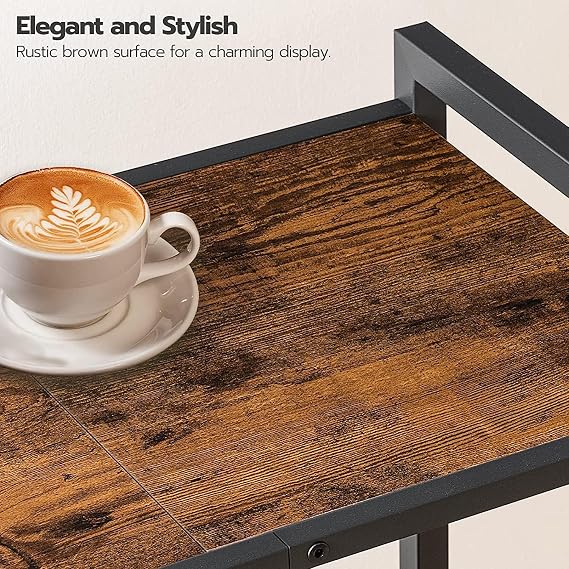 3-Tier Rolling Industrial Rustic Charm on Wheels Wooden Bar Design Kitchen Serving Cart Trolley with Lockable Wheels - Perfect for Dining Rooms, Living Rooms, Gardens, Parties, and Bars
