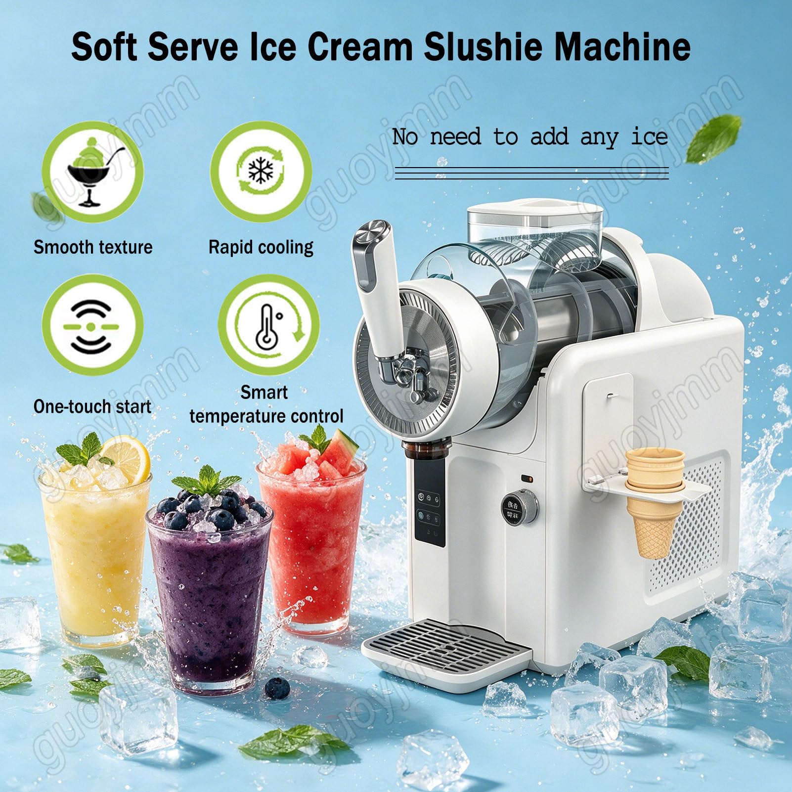 Máquina Granizados,Máquina Helado Suave, 5 Ajustes Preestablecidos White | Máquina para Granizados sin Necesidad de Hielo, con Indicador de Temperatura en Tiempo Real y Consistencia Ajustable