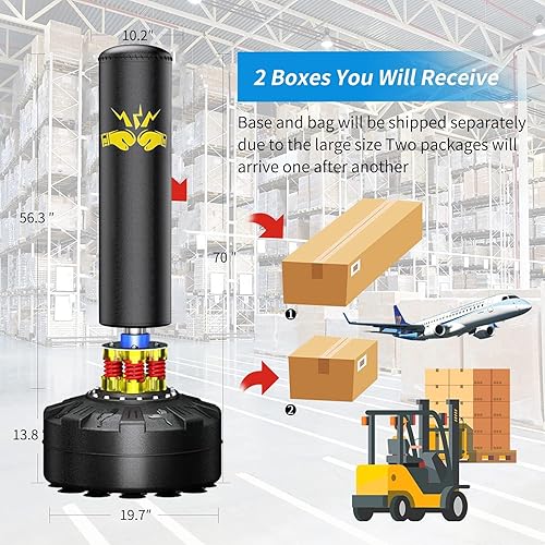 Miniatura 6 de Saco de boxeo con soporte para adulto, equipo de entrenamiento de boxeo de 70 a 205 libras, saco de boxeo pesado independiente para adultos,