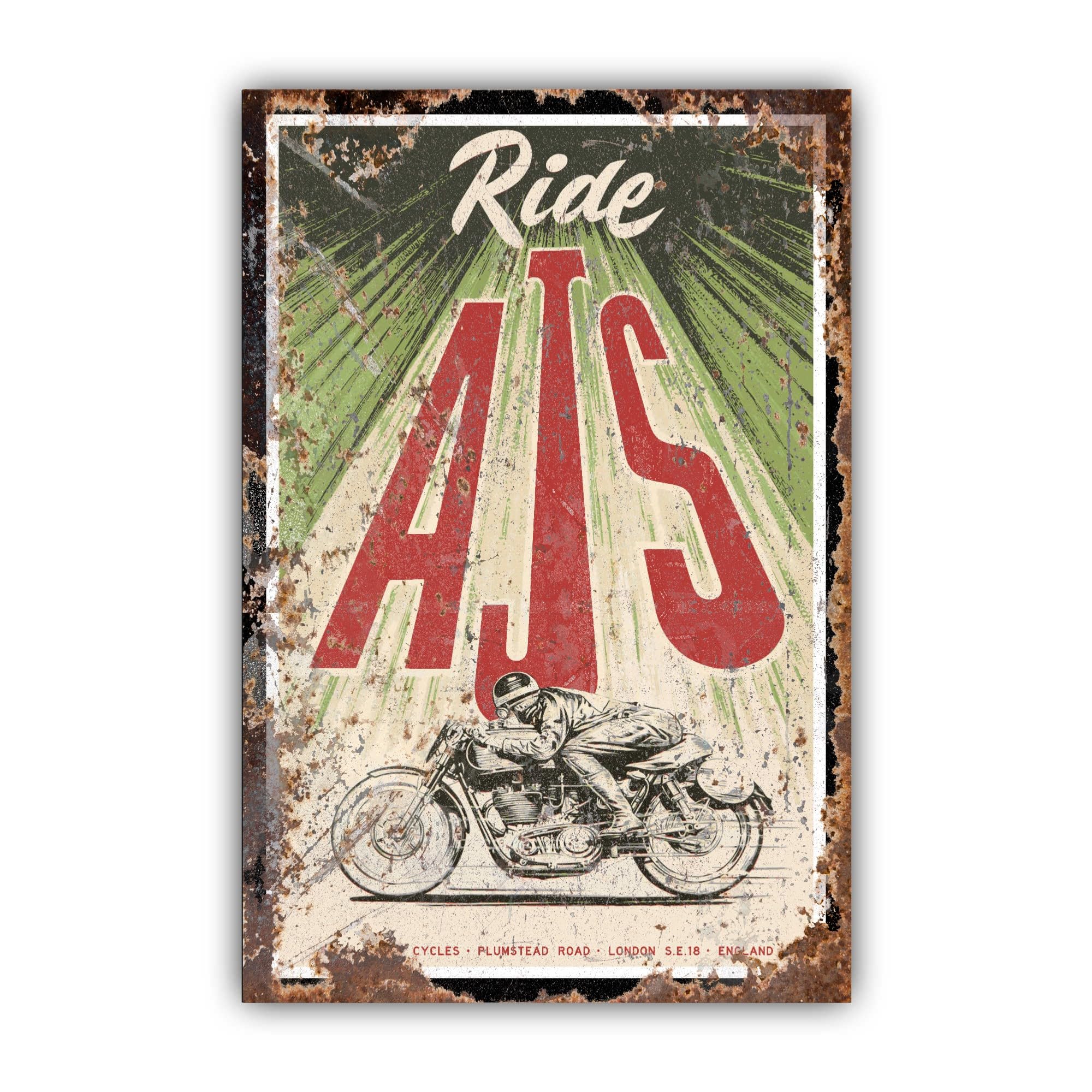 Targa metallica AJS Motorcycles (Distressed, 60 x 42 cm)