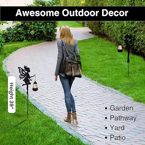 Miniatura 5 de XYRIS Fairy Garden Stakes 1 Pair - Solar Garden Decorations Lawn Ornaments Garden Statue Outdoor, Metal Yard Decor Lawn Decorations Outdoor,