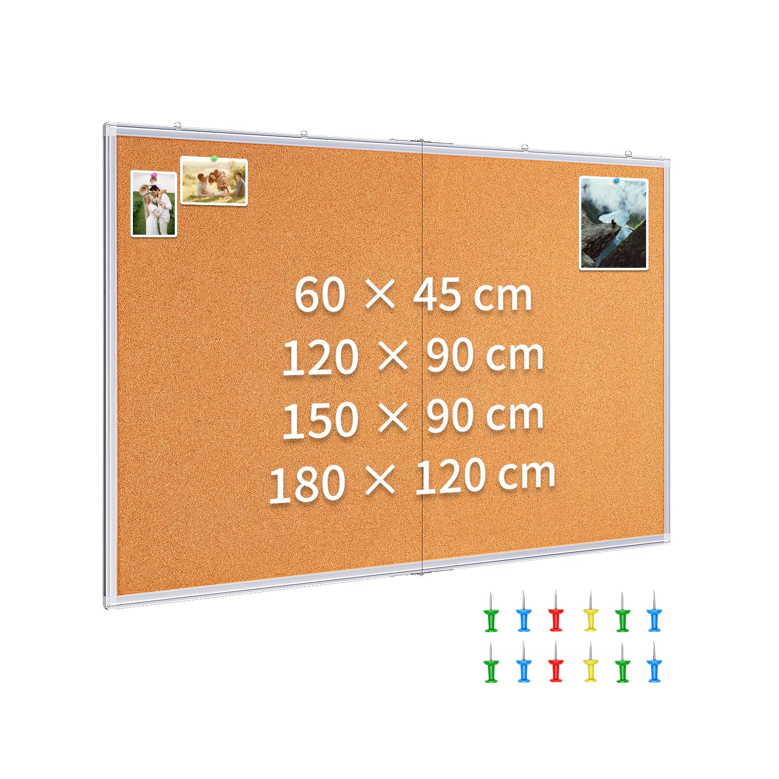 maxtek Tablero de Corcho con Marco de Aluminio 180 × 120 cm, Pizarra Corcho de Pared, Tablon de Anuncioscon 12 Chinchetas y Kit de Montaje para Oficina, Cocina y Hogar