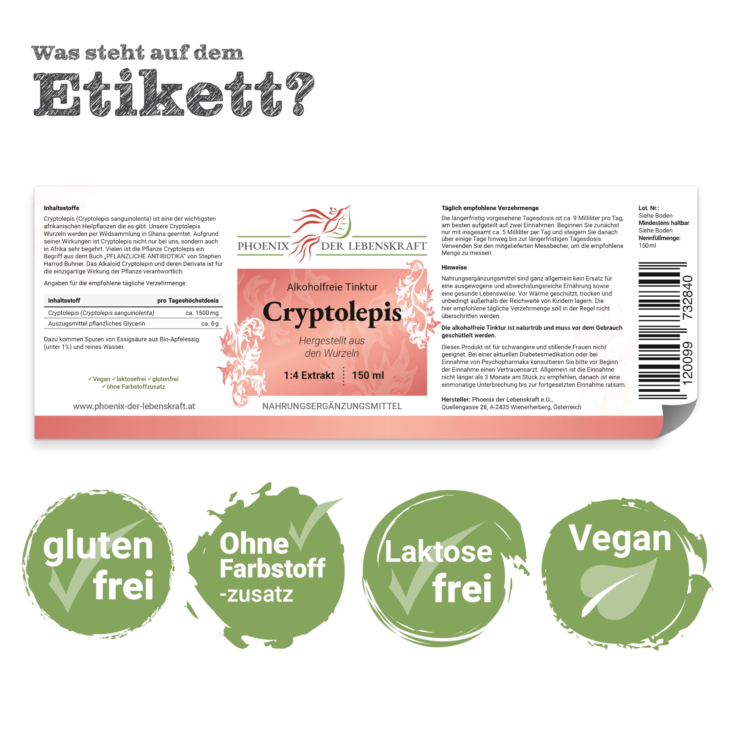 Cryptolepis Tinktur (alkoholfrei) 150ml | Cryptolepis sanguinolenta Tropfen (1:4 Extrakt) | Top Premium Qualität aus Österreich | Veganes Nahrungsergänzungsmittel ohne Zusatzstoffe | Ghana-Quinine