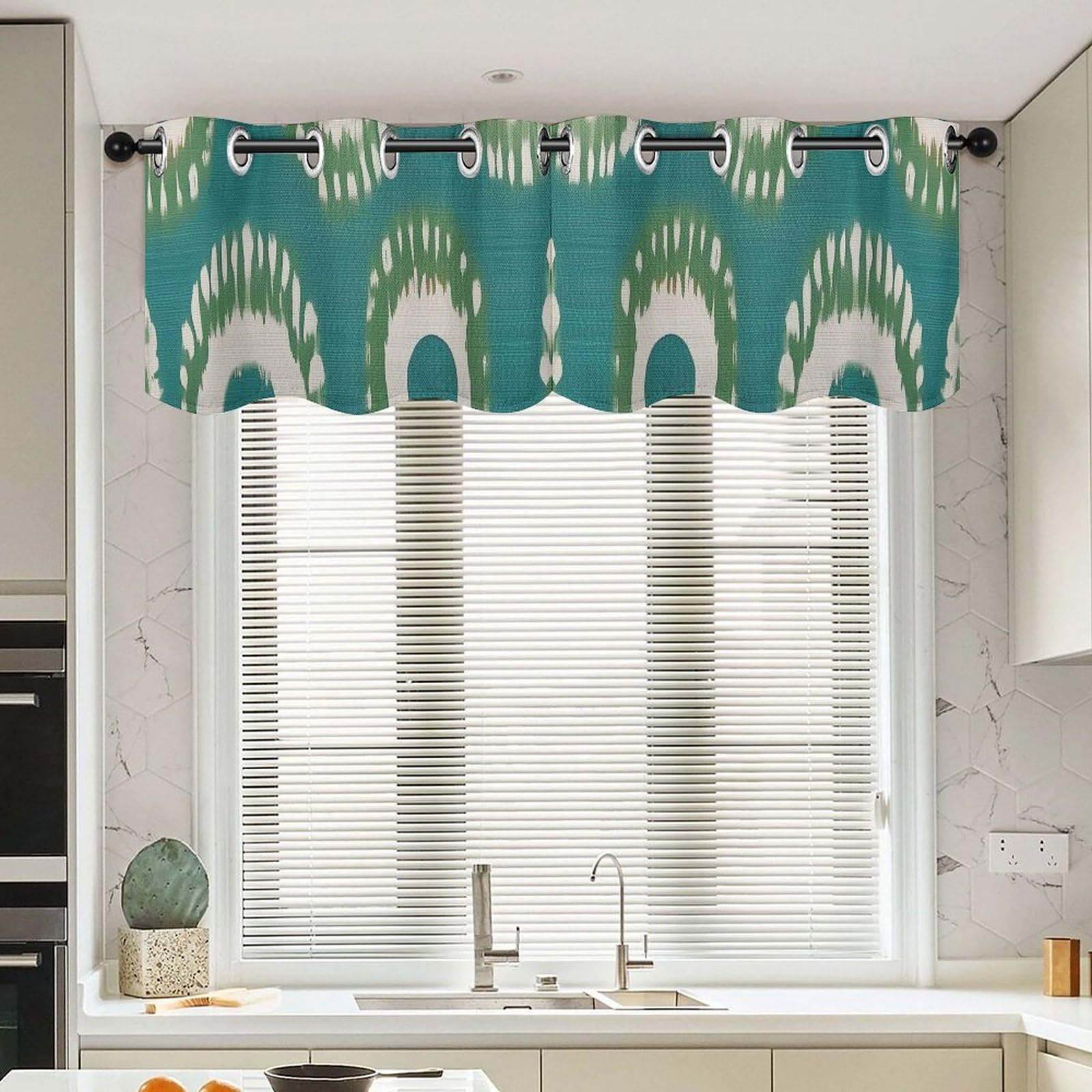 Cortinas con cenefa color verde pavo real en pack de 2 unidades para ventanas de dormitorio