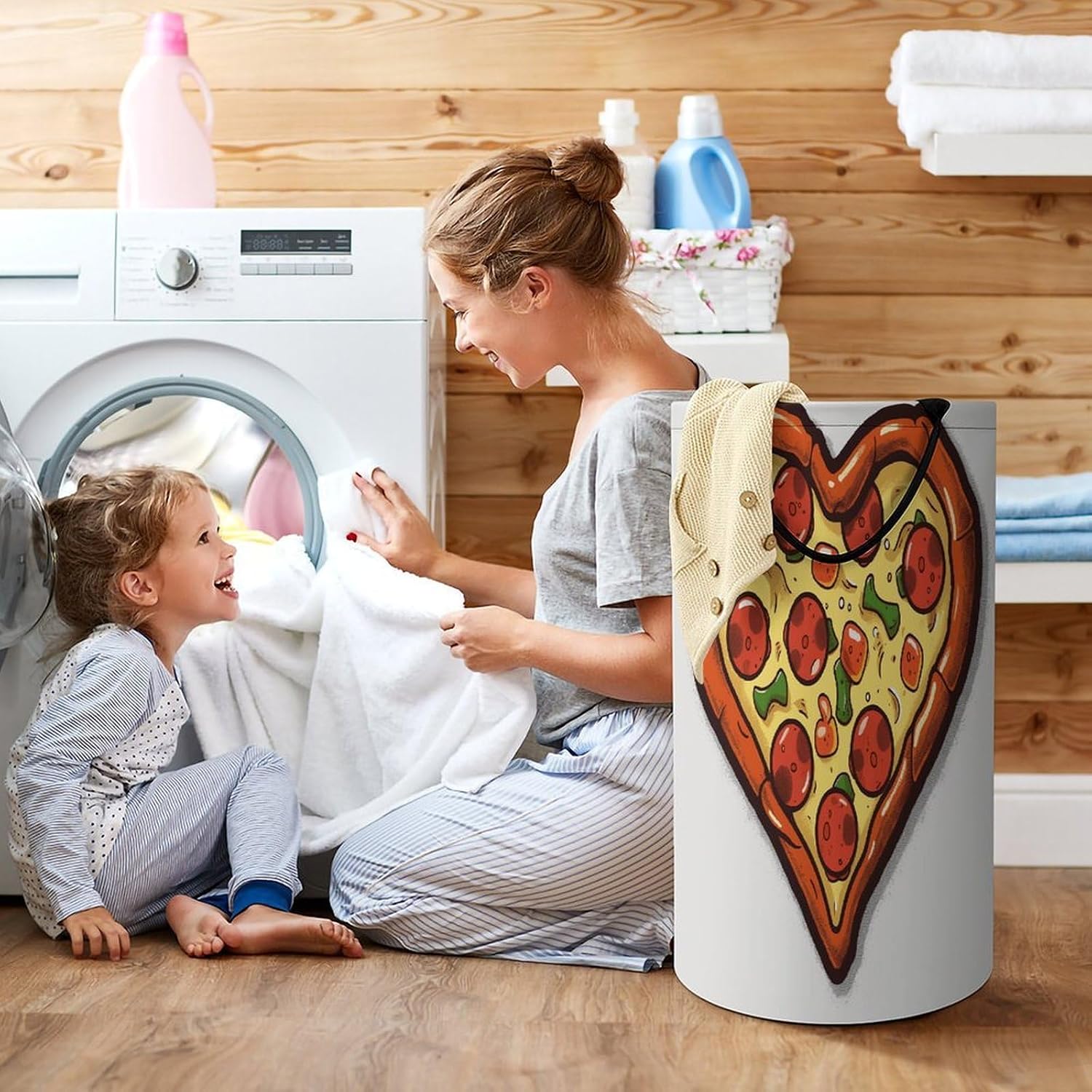 I Love Pizza Heart Laundry Basket 86L Laundry Hamper | Collapsible Clothes Hamper with Reinforced Handles Waterproof Tall Foldable Dirty Clothes Basket for Hotel, Home, Closet
