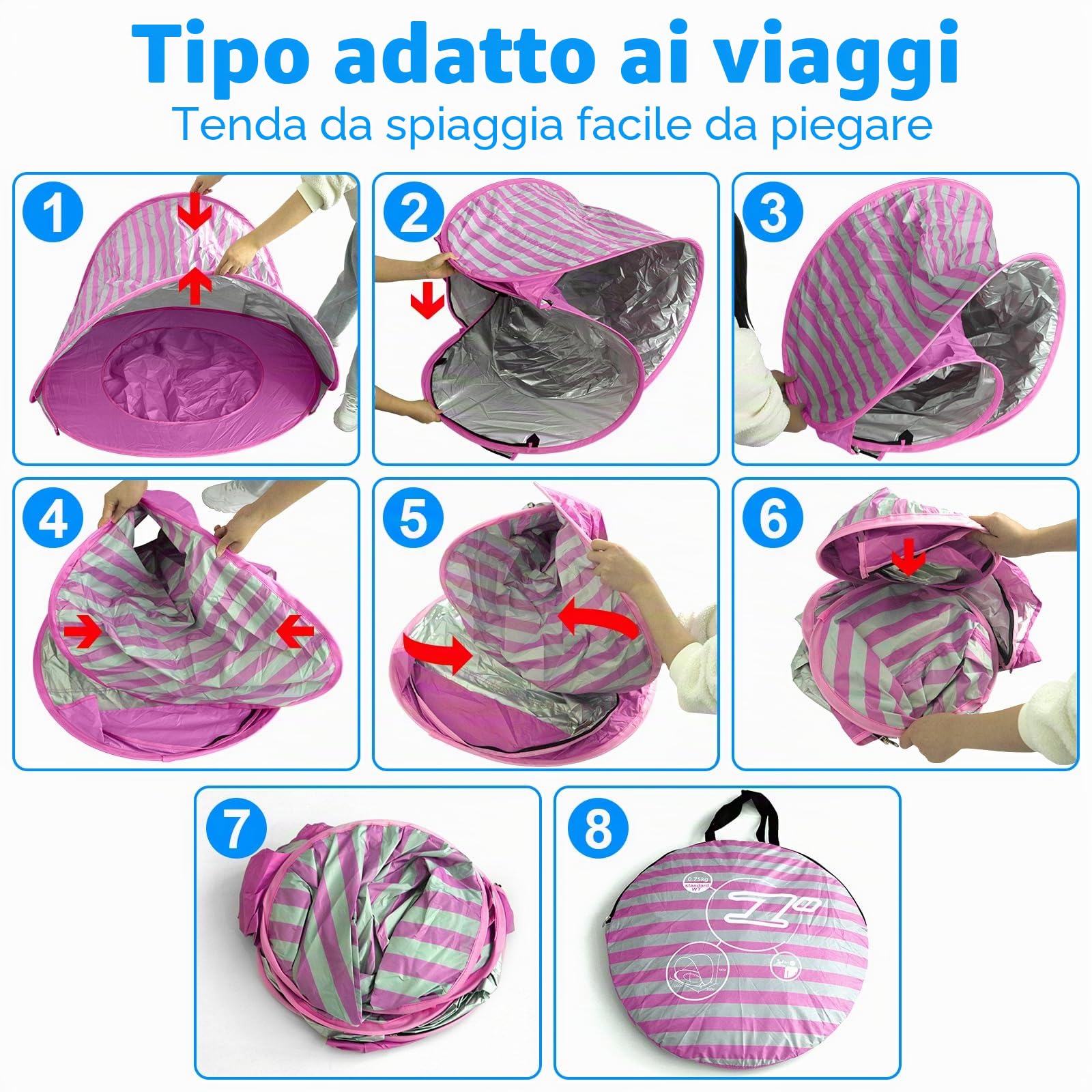 Tenda da Spiaggia Bambini, Tenda Istantanea Portatile, UPF 50+Tenda Spiaggia per 1-3 Persone, per Vacanza in Spiaggia Campeggio Viaggi - Rosa