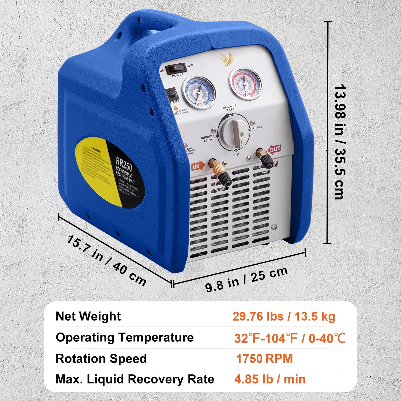 Máquina de Recuperación de Refrigerante Portátil, 3/4 HP, 220V, Recuperadora de Refrigerante de Doble Cilindro, para el Mantenimiento de Vehículos con Aire Acondicionado