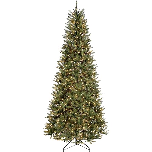 National Tree Company 9 ft Prelit Dunhill Fir Artificial Christmas Tree, Christmas Decoration with 800 Clear Lights, Slim Profile, Includes Metal Stand, Green