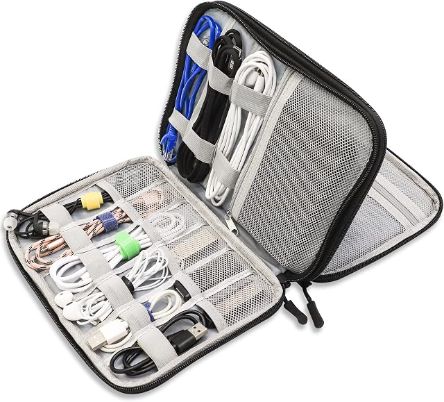 Teskyer Cable Organizer Bag, Portable Travel Cord Organizer case, All in One Waterproof Electronics Accessories Storage Bag for Cables, Chargers, Earphones, Hard Drives, 9.6 x 6.9 inch (Black) | Portable Travel Cord Organizer Case, All in One, Waterp