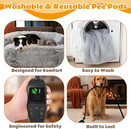 Miniatura 6 de Sofá cama calefactable para perros de tamaño grande, temperatura y temporizador ajustables de 45 x 37 x 6 pulgadas, funda de sofá de piel de felpa