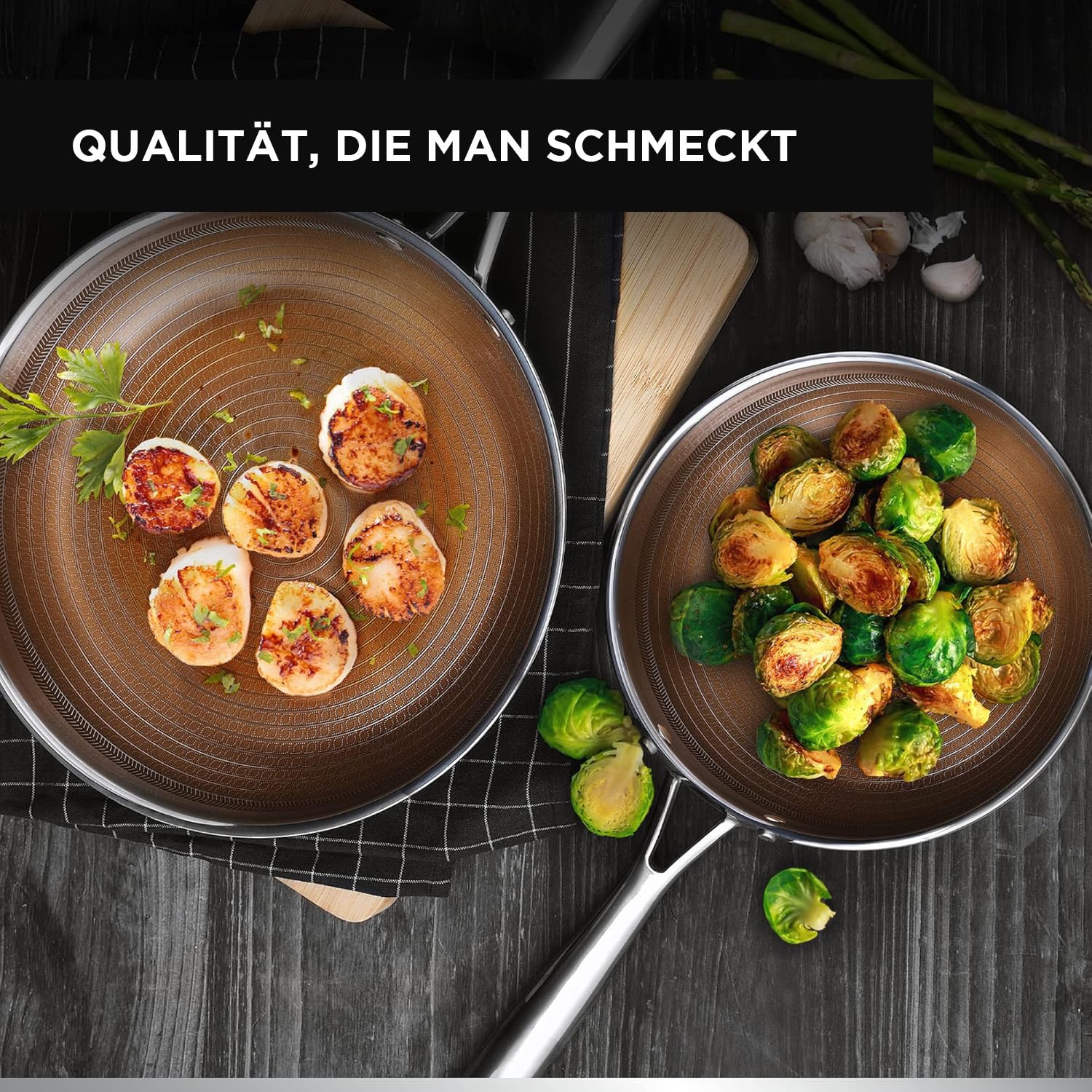MasterPRO GIRO - 2-teiliges Hybrid Bratpfannenset (20cm & 24cm) - 3-lagig mit ILAG Antihaftbeschichtung - Kratzfeste Wabenstruktur - Induktion & Backofen - PFAS/PFOA/PTFE Frei - Edelstahlgriffe