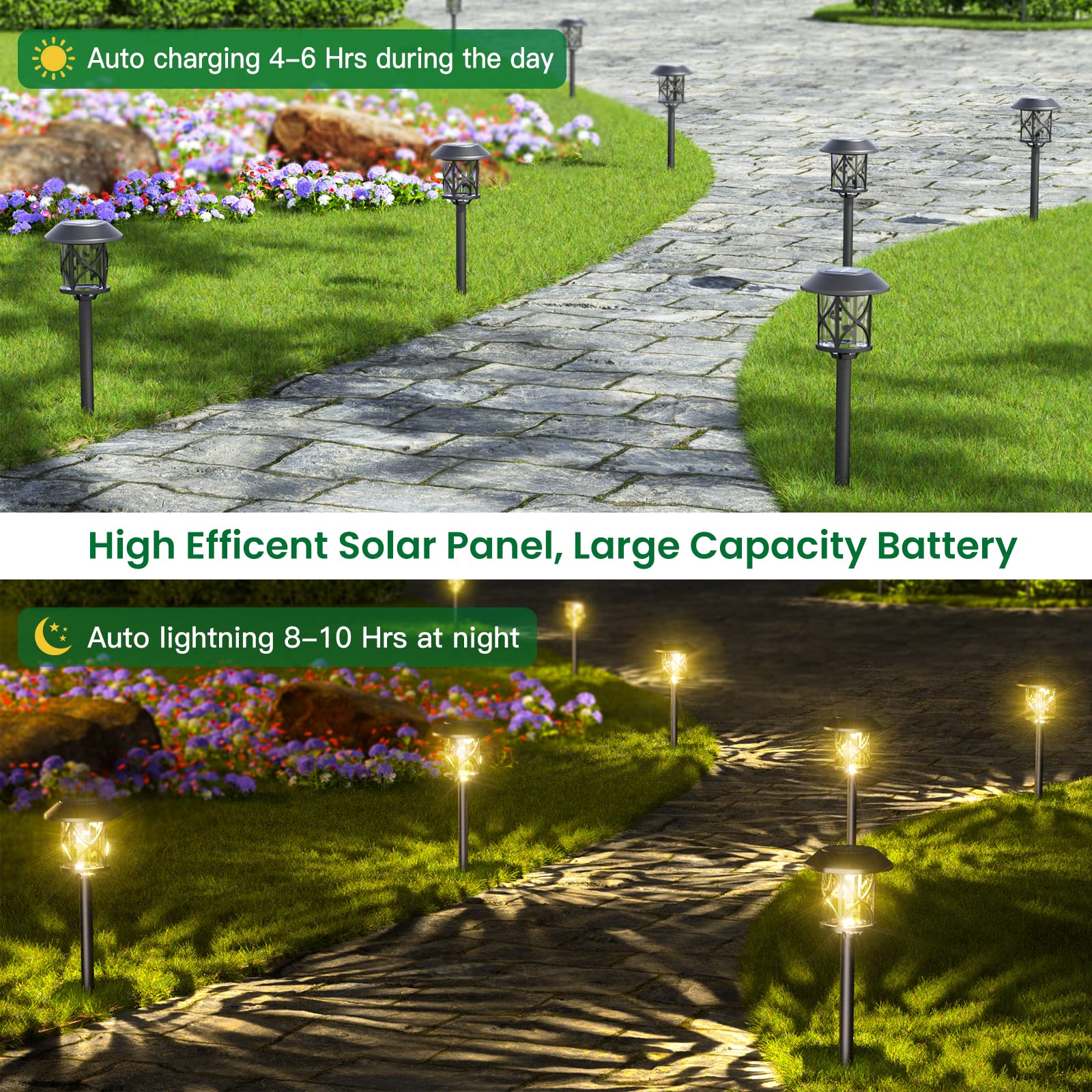 Quntis Lampade Solari da Giardino LED 6 Pezzi Luci Solari Esterno con Automatica on/off 3200K Luci Solari Giardino Decorative IP65 Impermeabile per Cortile Prato Piscina Patio Vialetto Alberi