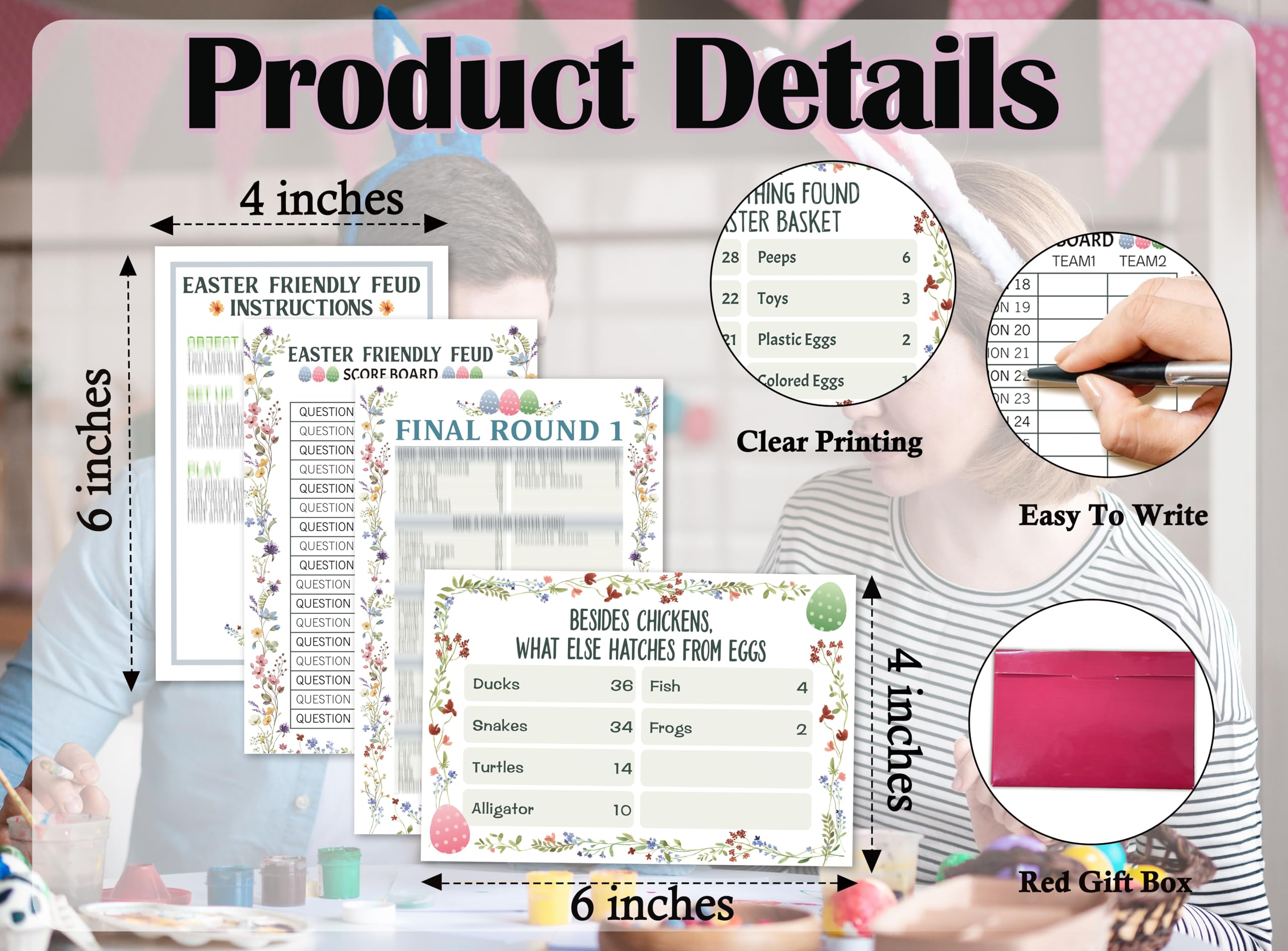 Wielkanocne gry feud, wielkanocne karty do gier, gry wielkanocne dla przyjaciela rodziny, przyjazna gra feud dla grup, dekoracje wielkanocne artykuły upominki, 01