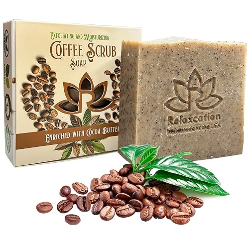 Barra de jabón para café 100% hecha a mano con café molido fresco y manteca de cacao, barra de jabón de proceso frío con aceite de aroma de café